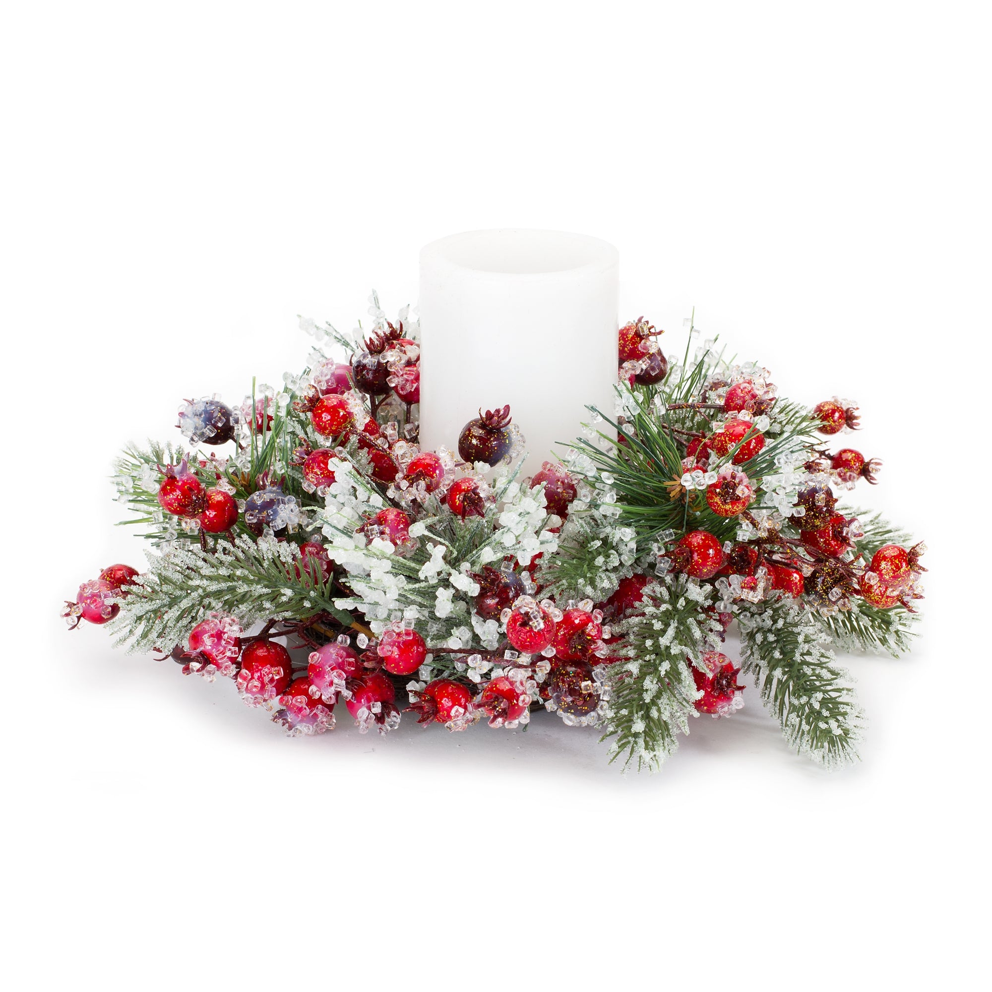 Iced Pine and Berry Candle Ring 12"D (Fits a 3" Candle)