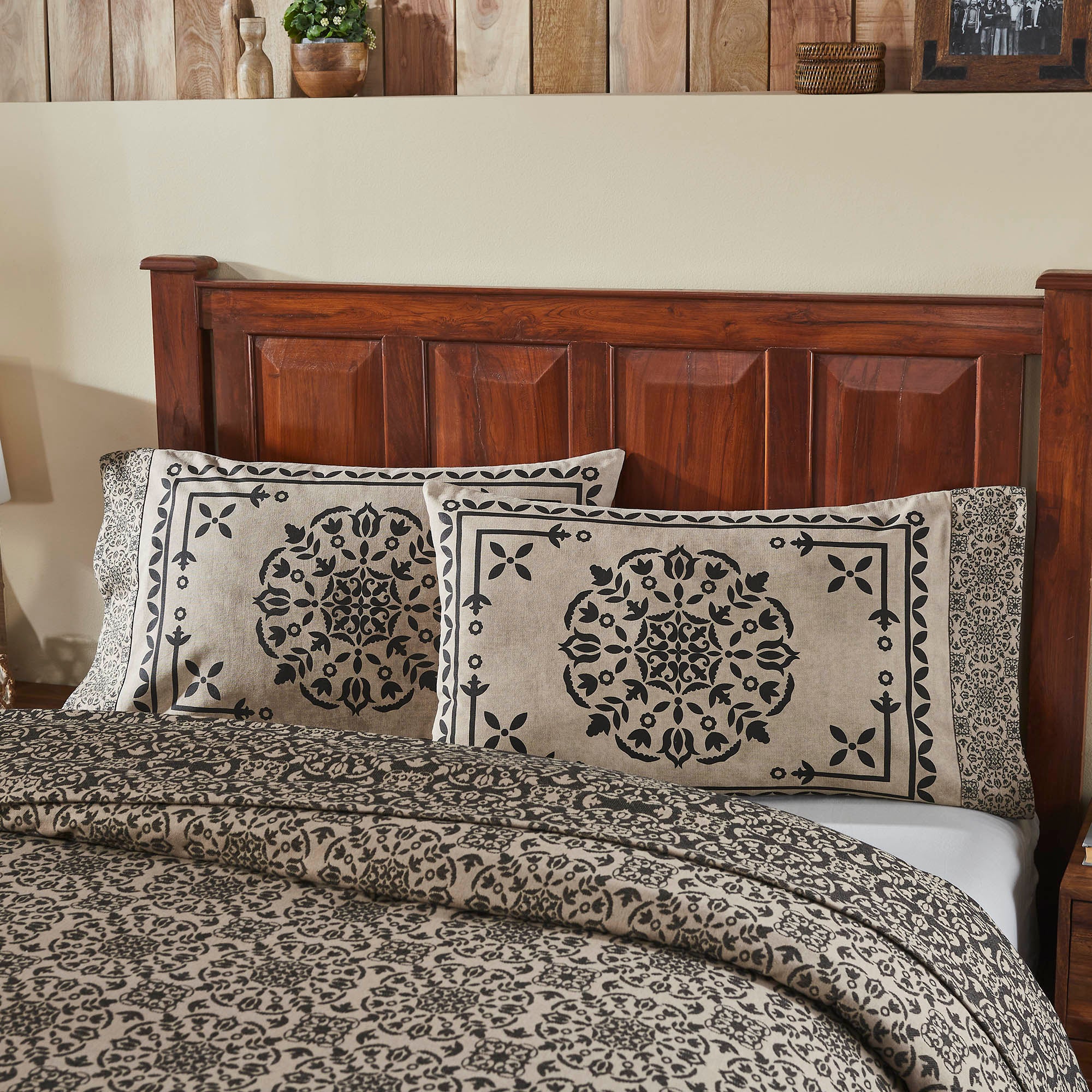 Custom House Black Tan Jacquard Standard Pillow Case Set of 2 +4