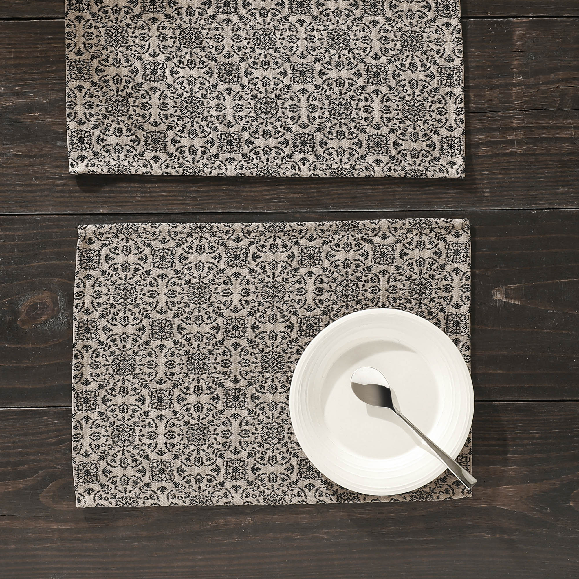Custom House Black Tan Jacquard Placemat Set of 2