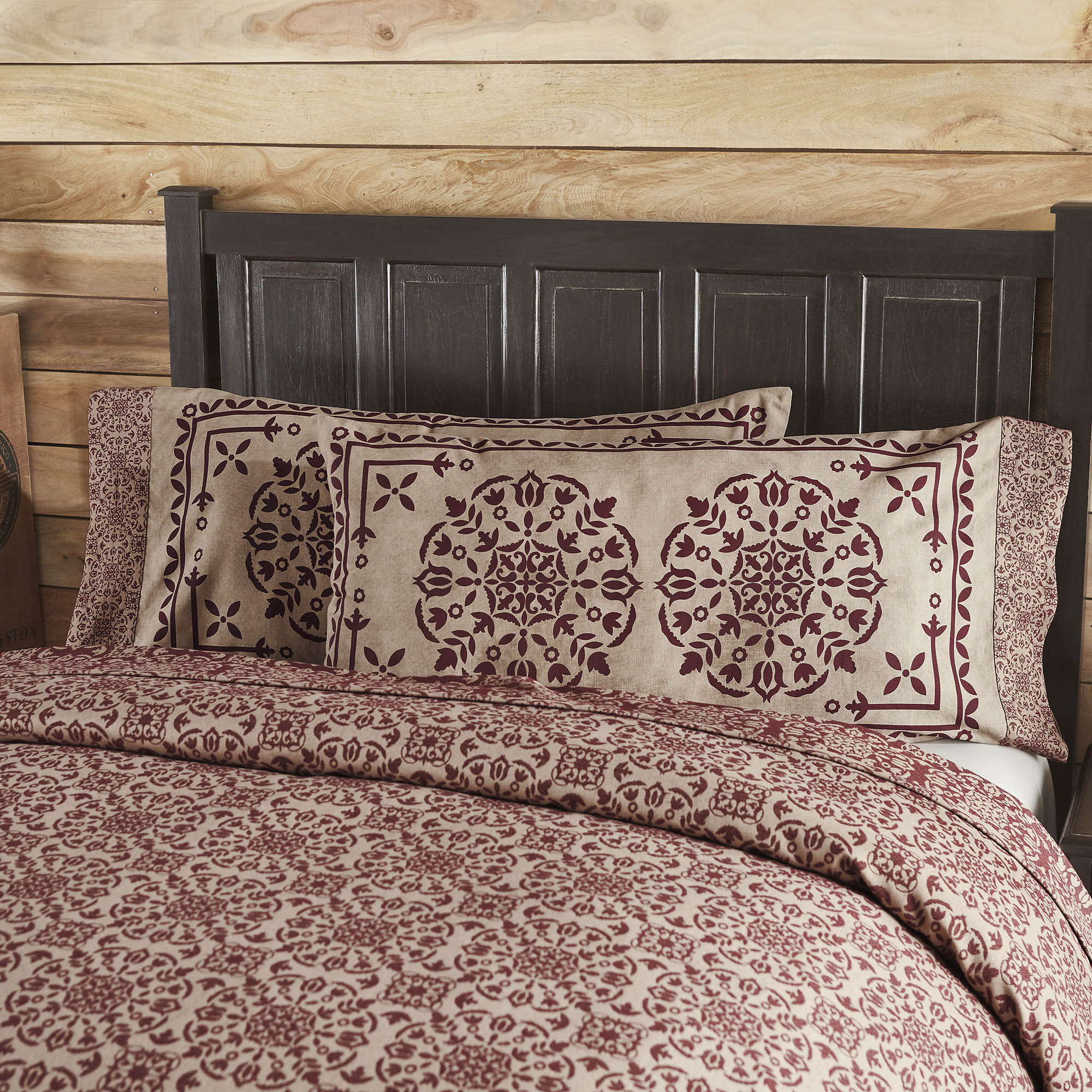 Custom House Burgundy Tan Jacquard King Pillow Case Set of 2 +4