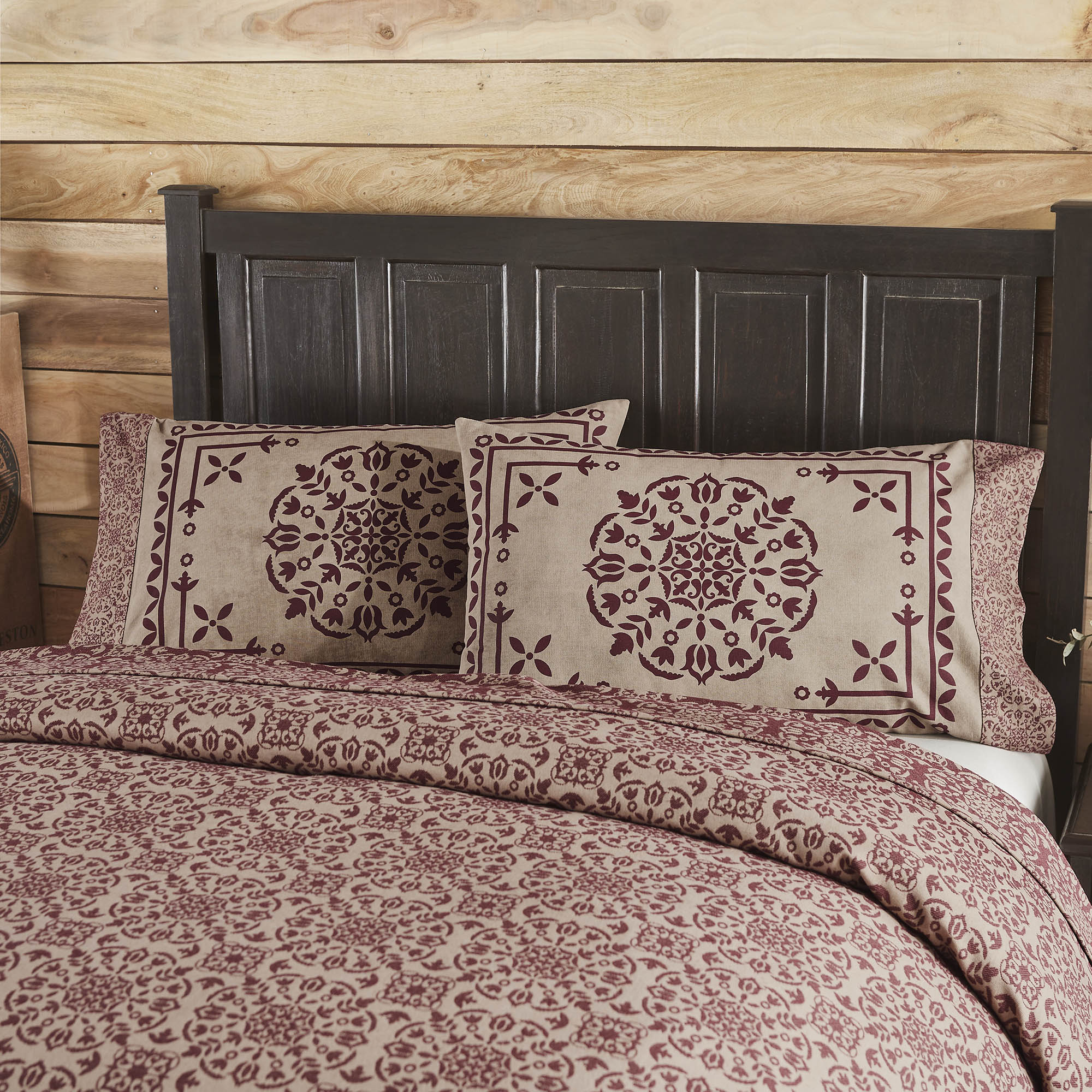 Custom House Burgundy Tan Jacquard Standard Pillow Case Set of 2 +4