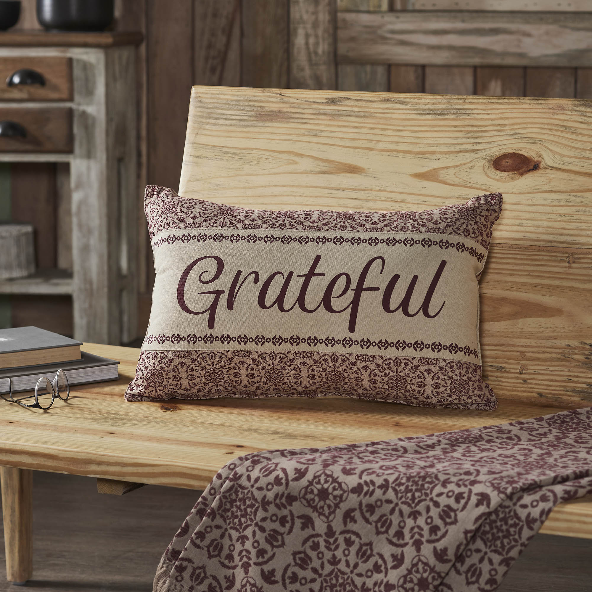 Custom House Burgundy Tan Jacquard Grateful Pillow