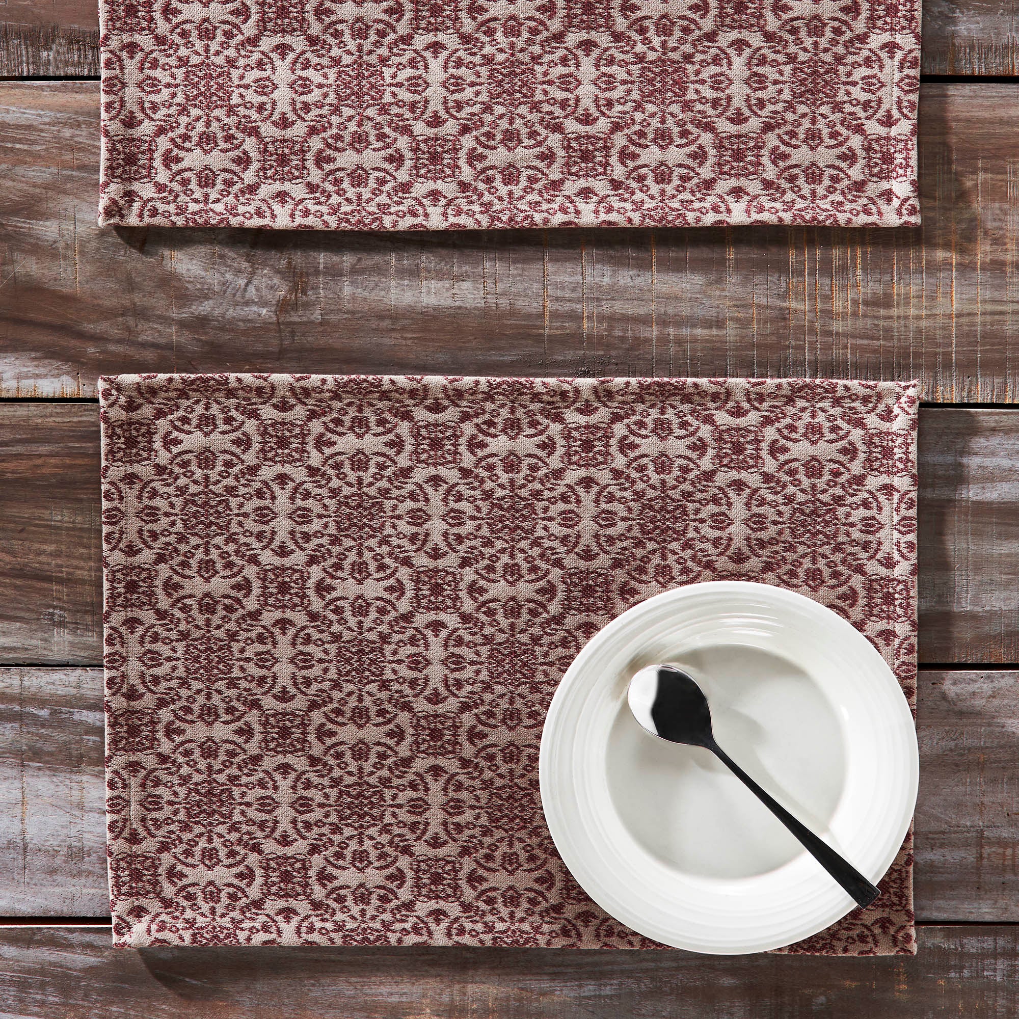 Custom House Burgundy Tan Jacquard Placemat Set of 2