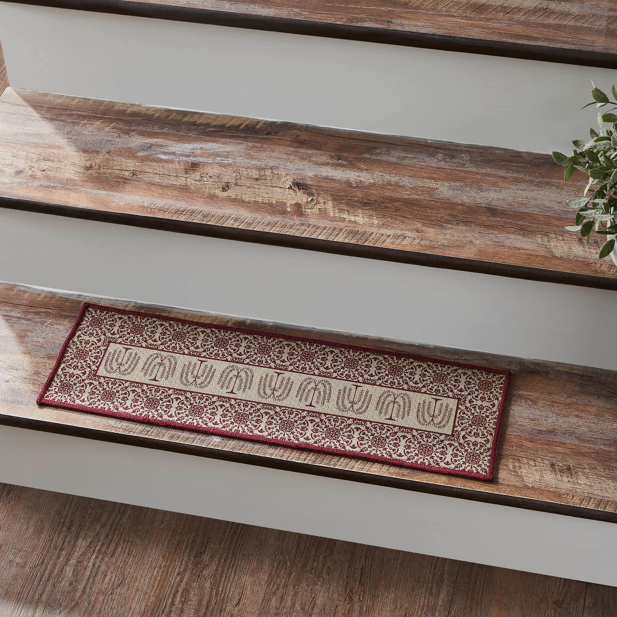 Custom House Burgundy Tan Jacquard Polyester Stair Tread Rect Latex