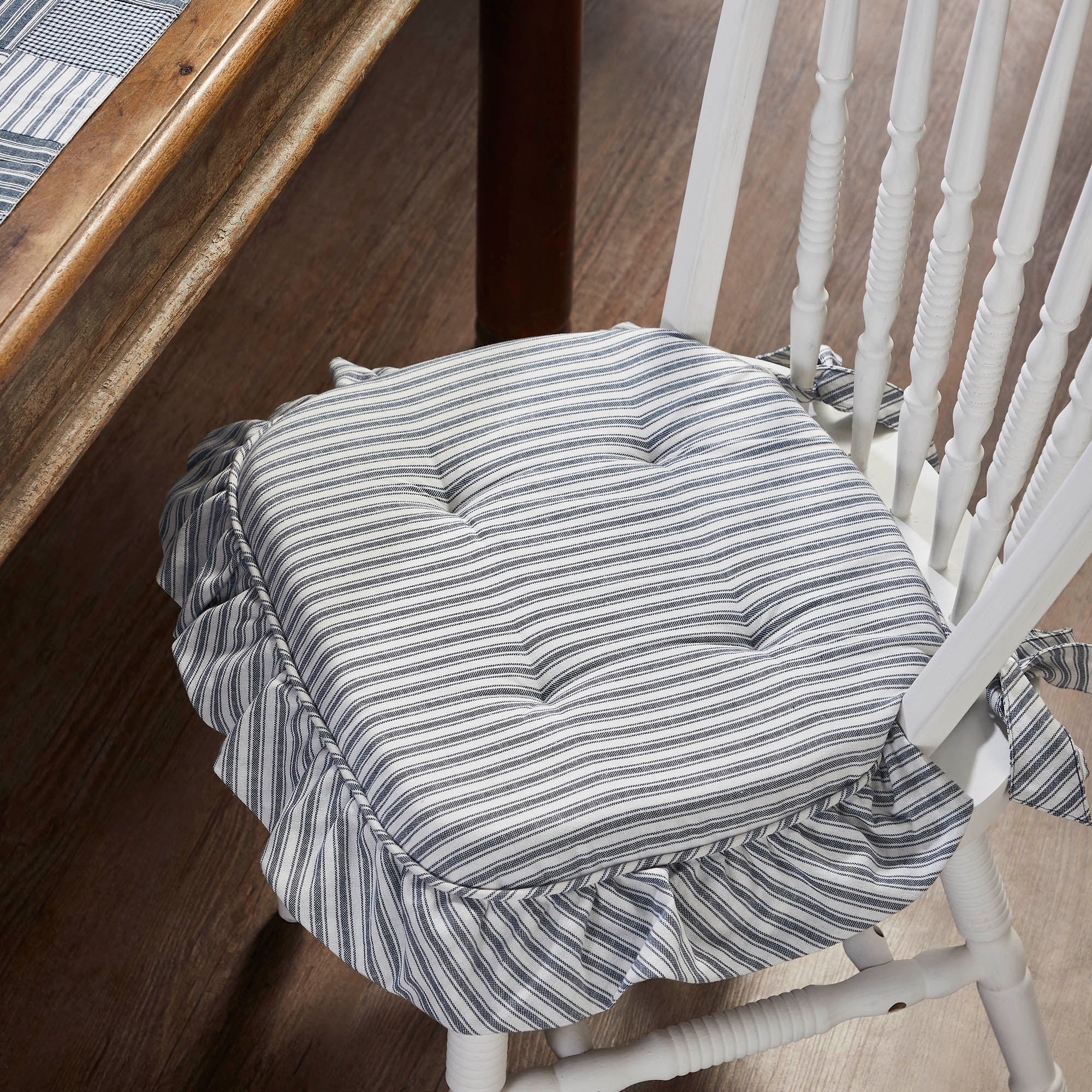 Sawyer Mill Blue Ruffled Stripe Chair Pad