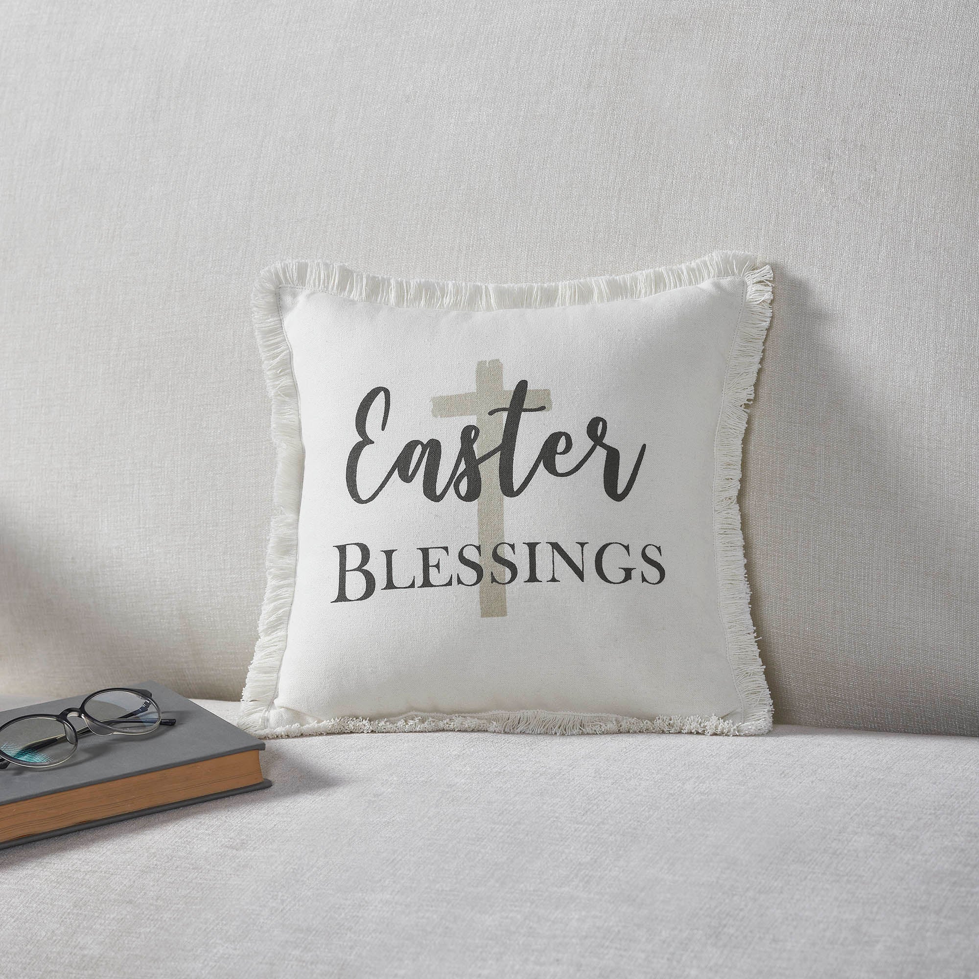 Risen Easter Blessings Cross Pillow