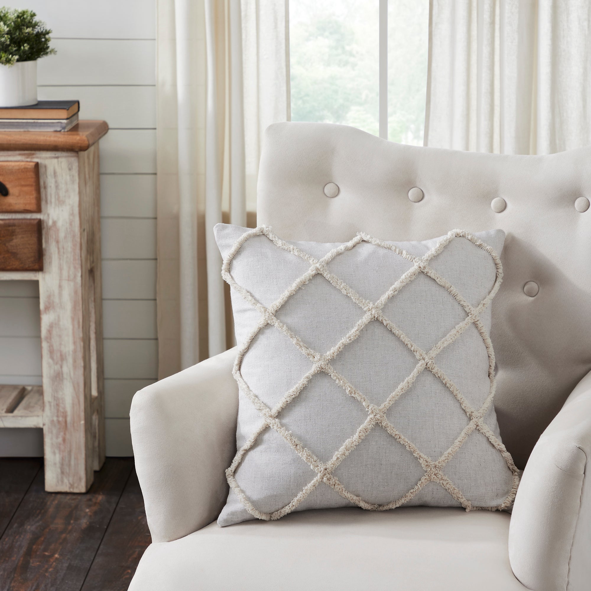 Frayed Lattice Oatmeal Pillow