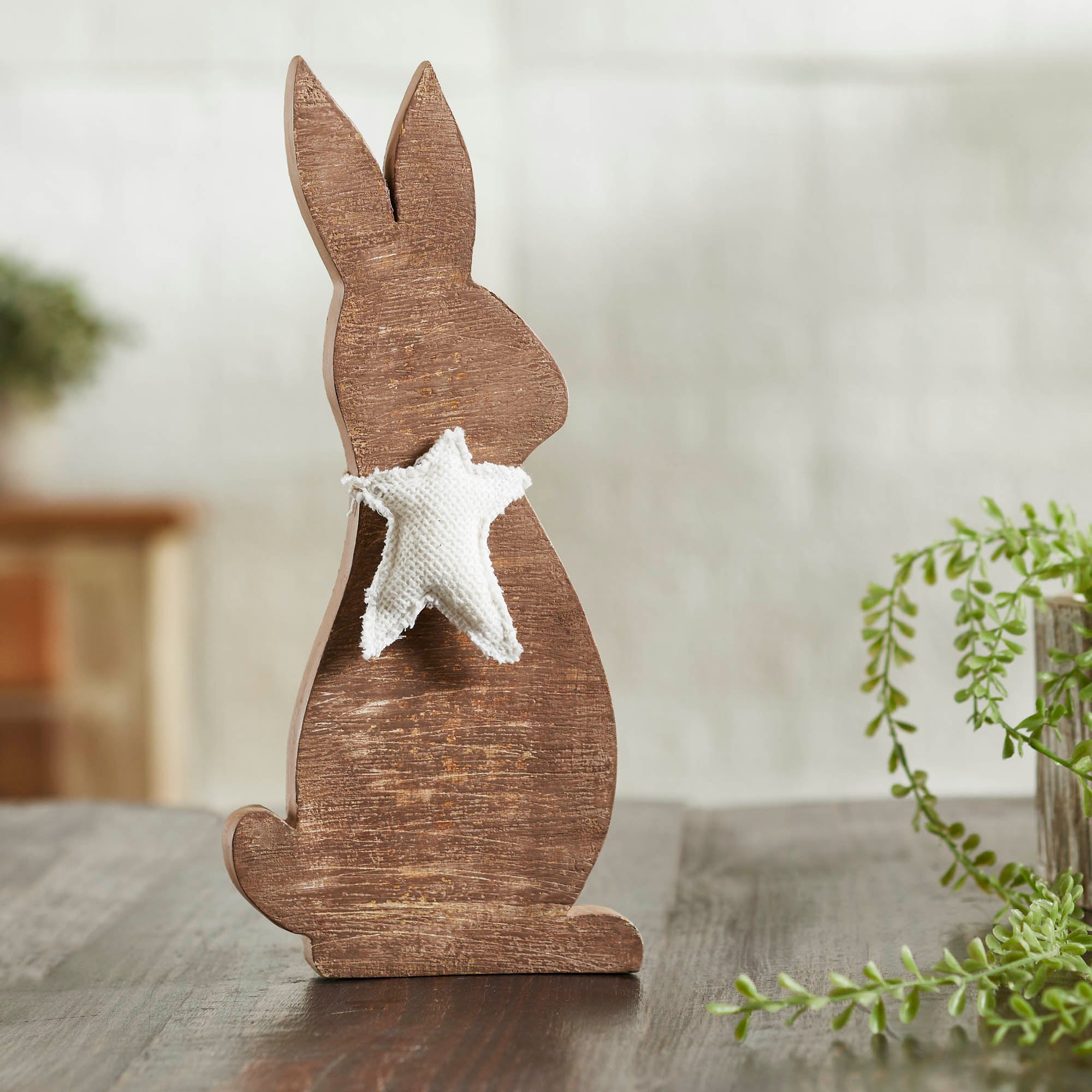 Wooden Bunny with Prim Burlap Star