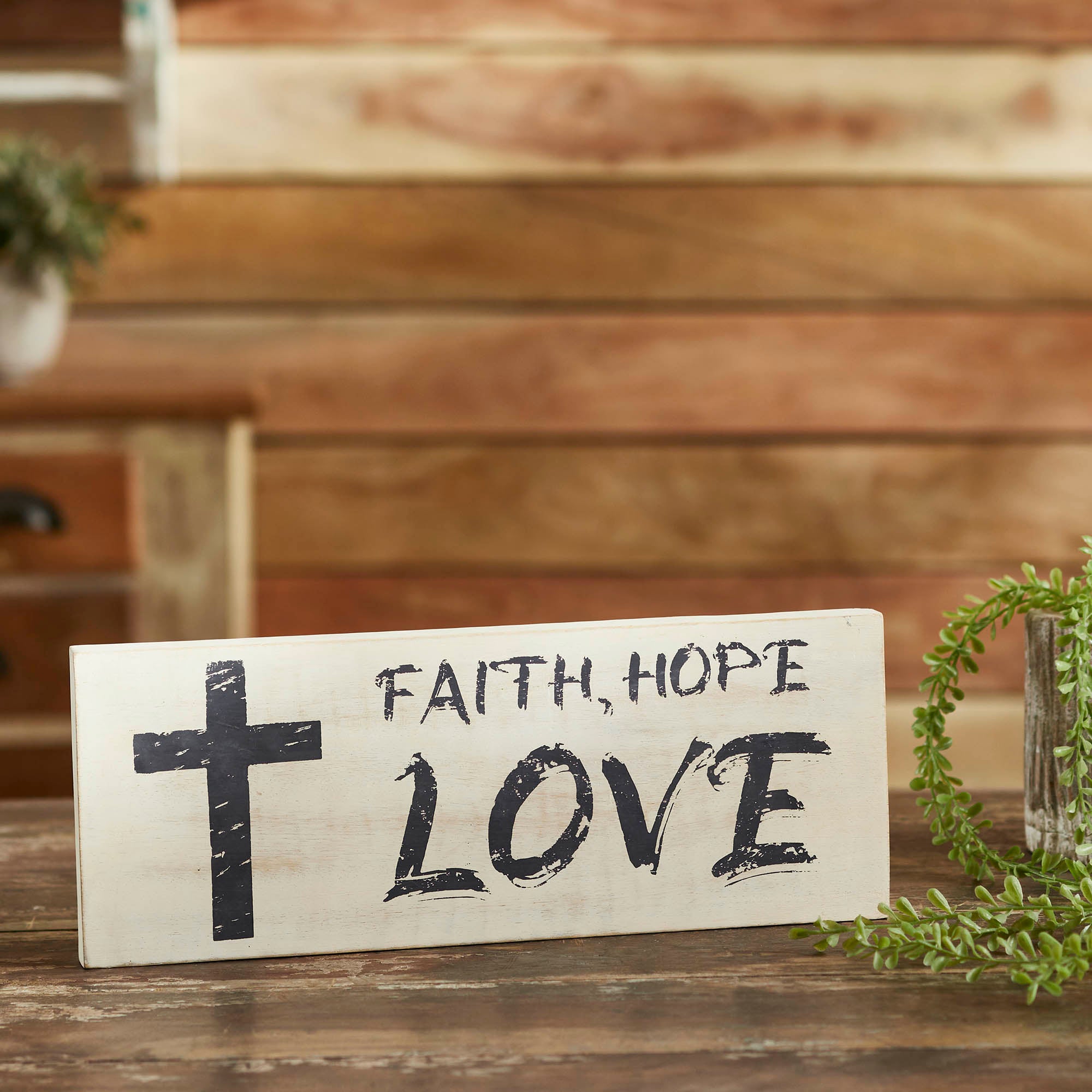 Faith Hope Love Wooden Sign