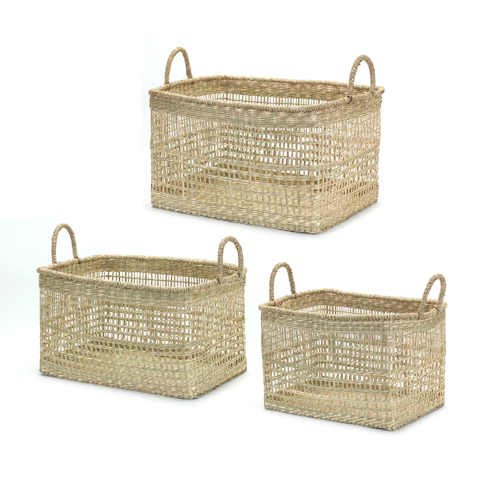 Basket (Set of 3) 15.5"L x 10"H, 18"L x 10.5"H, 20"L x 11.5"H Seagrass
