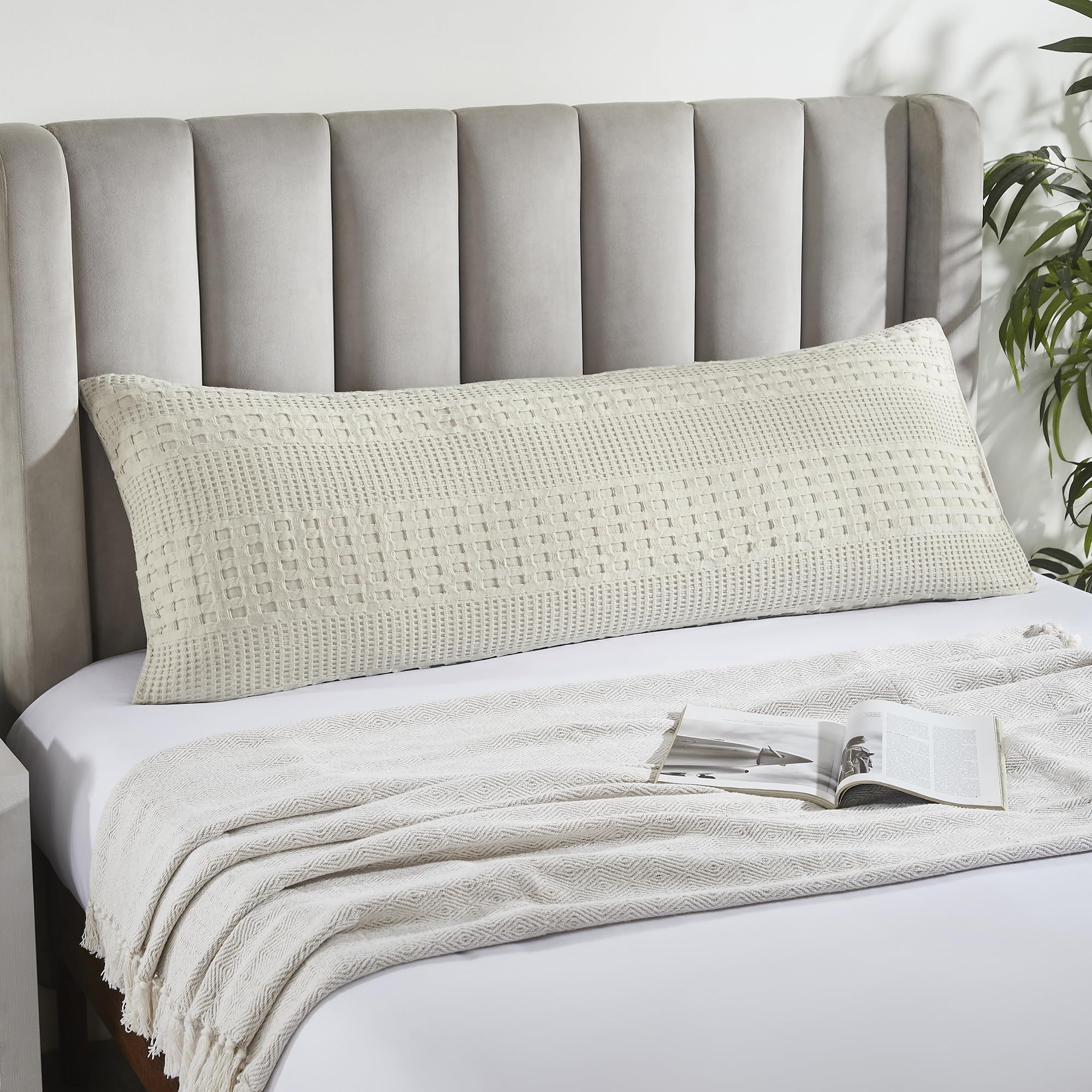 Waffle Weave Natural Body Pillow Cover, 20x54 - Farmhouse Boho Decorative Throw Pillow Sham