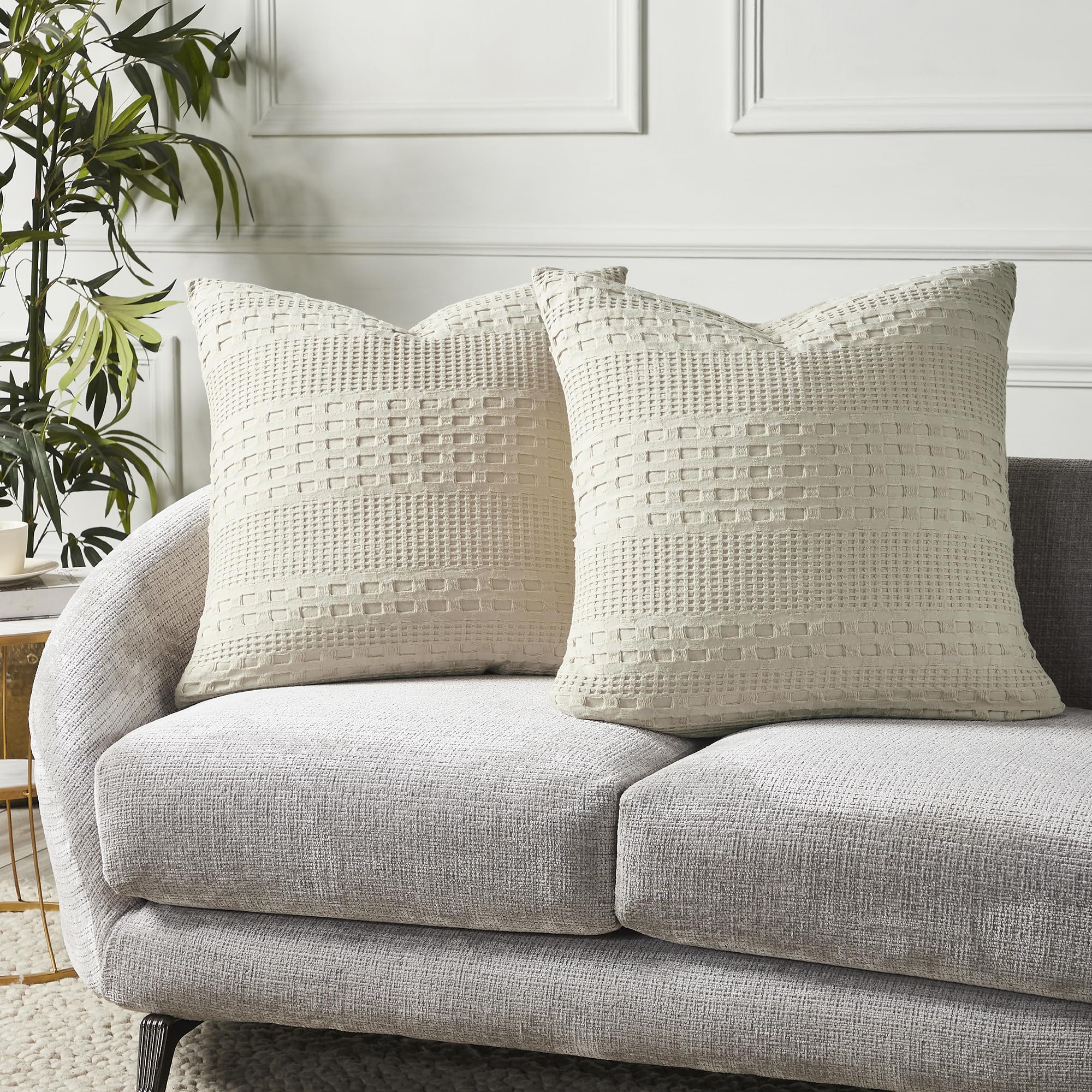 Waffle Weave Natural Pillow Covers 24x24 (Set of 2) - Farmhouse Boho Decorative Throw Pillow Shams for Bedroom & Living Room Decor