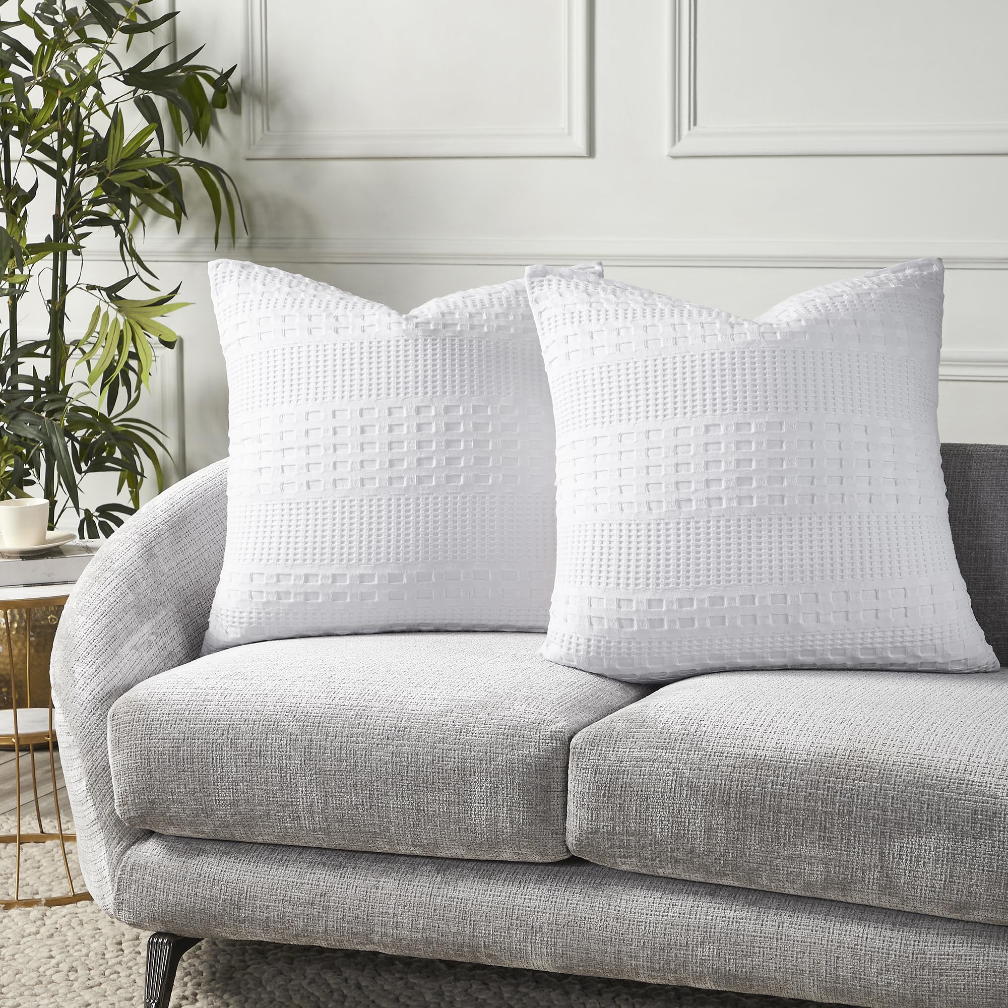 Waffle Weave White Pillow Cover Set (2-Pack) - 24x24 Farmhouse Boho Decorative Throw Pillow Shams for Bedroom & Living Room Decor