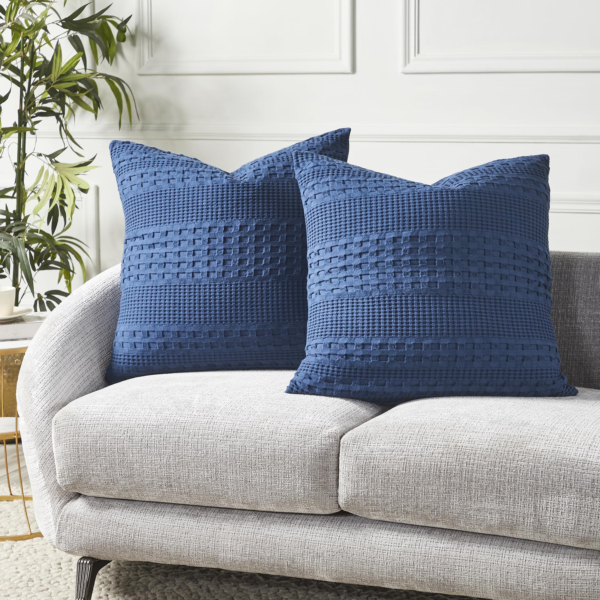 Waffle Weave Navy Blue 24x24 Pillow Cover Set (2-Pack) - Boho Farmhouse Decorative Throw Pillow Covers for Bed & Living Room