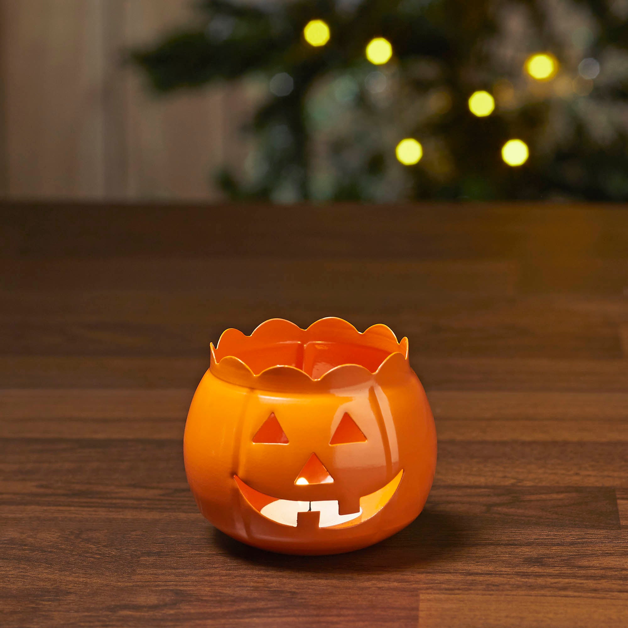 Orange Jack O Lantern Tealight Holder Halloween Pumpkin Decor Fall Season Votive Candle Accent