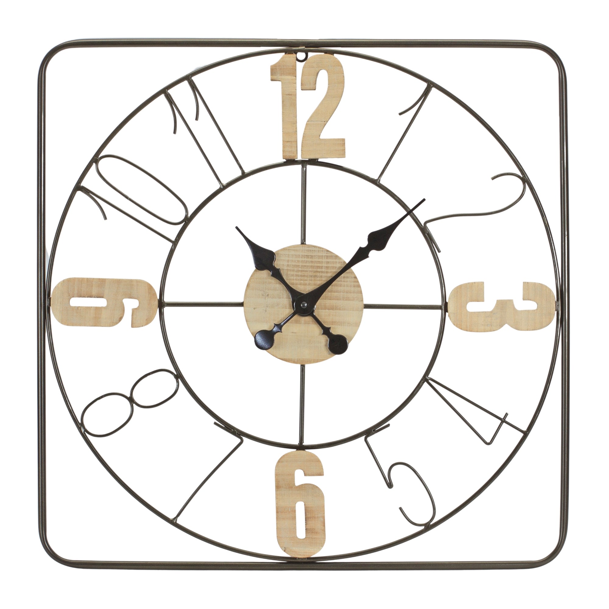 Wall Clock 23.5”D Iron/Wood 1 AA Battery, Not Included