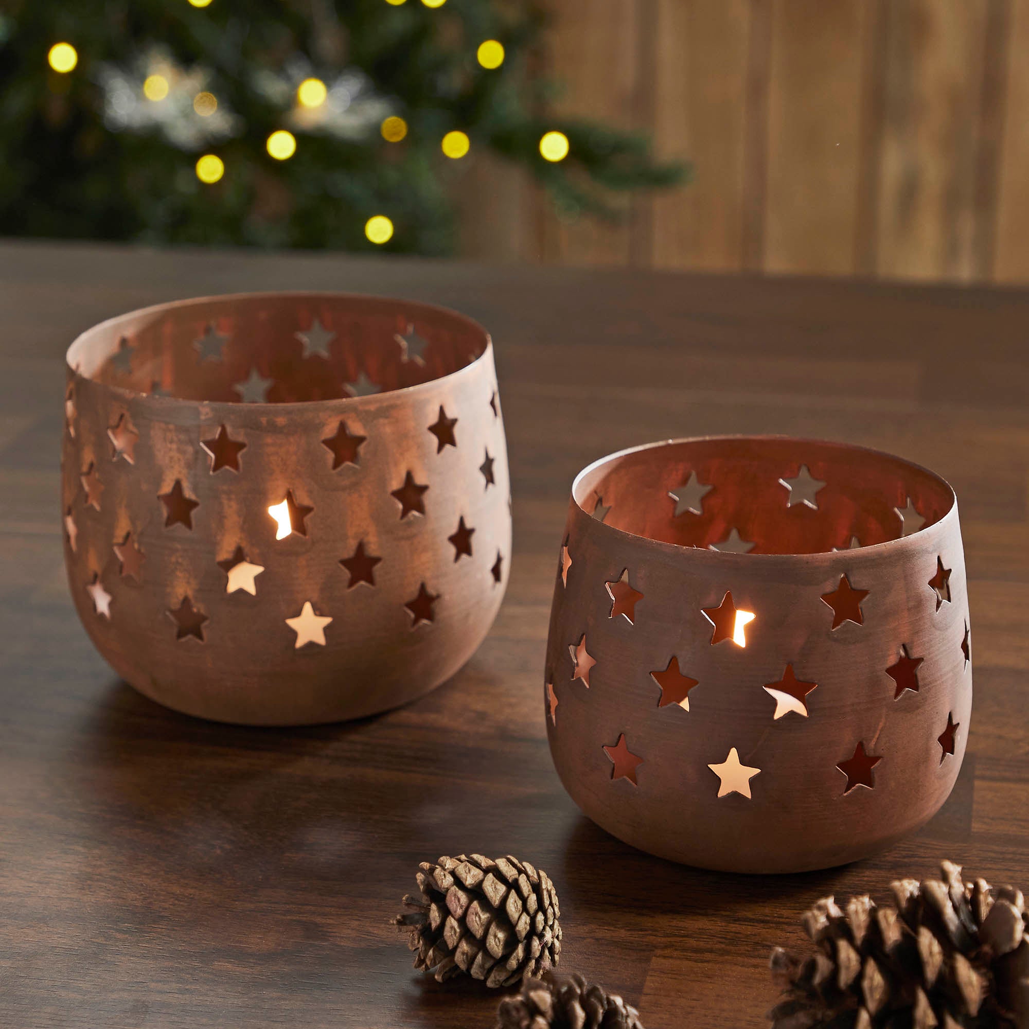 Starbright Rusted Metal Candle Holder Set of 2- 3.54/