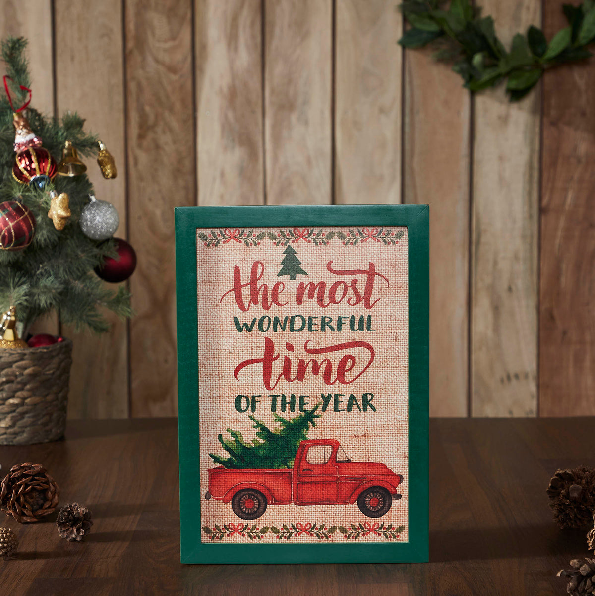 The Most Wonderful Time Truck Burlap Wall Hanging Sign