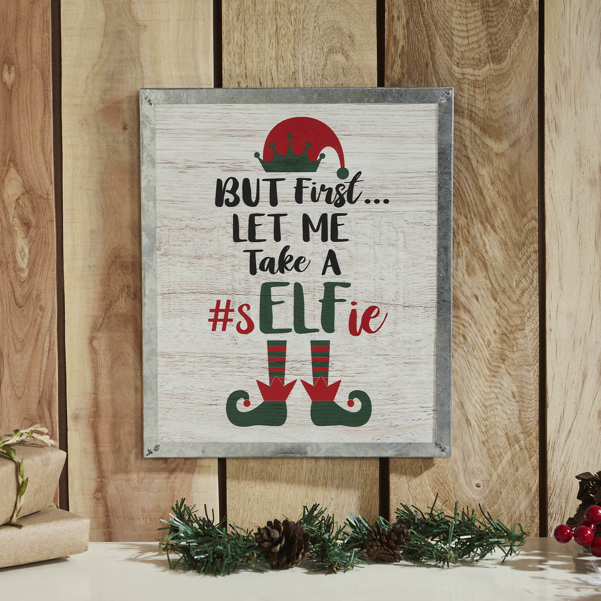 Let Me Take A Selfie Elf Framed Wall Hanging Sign