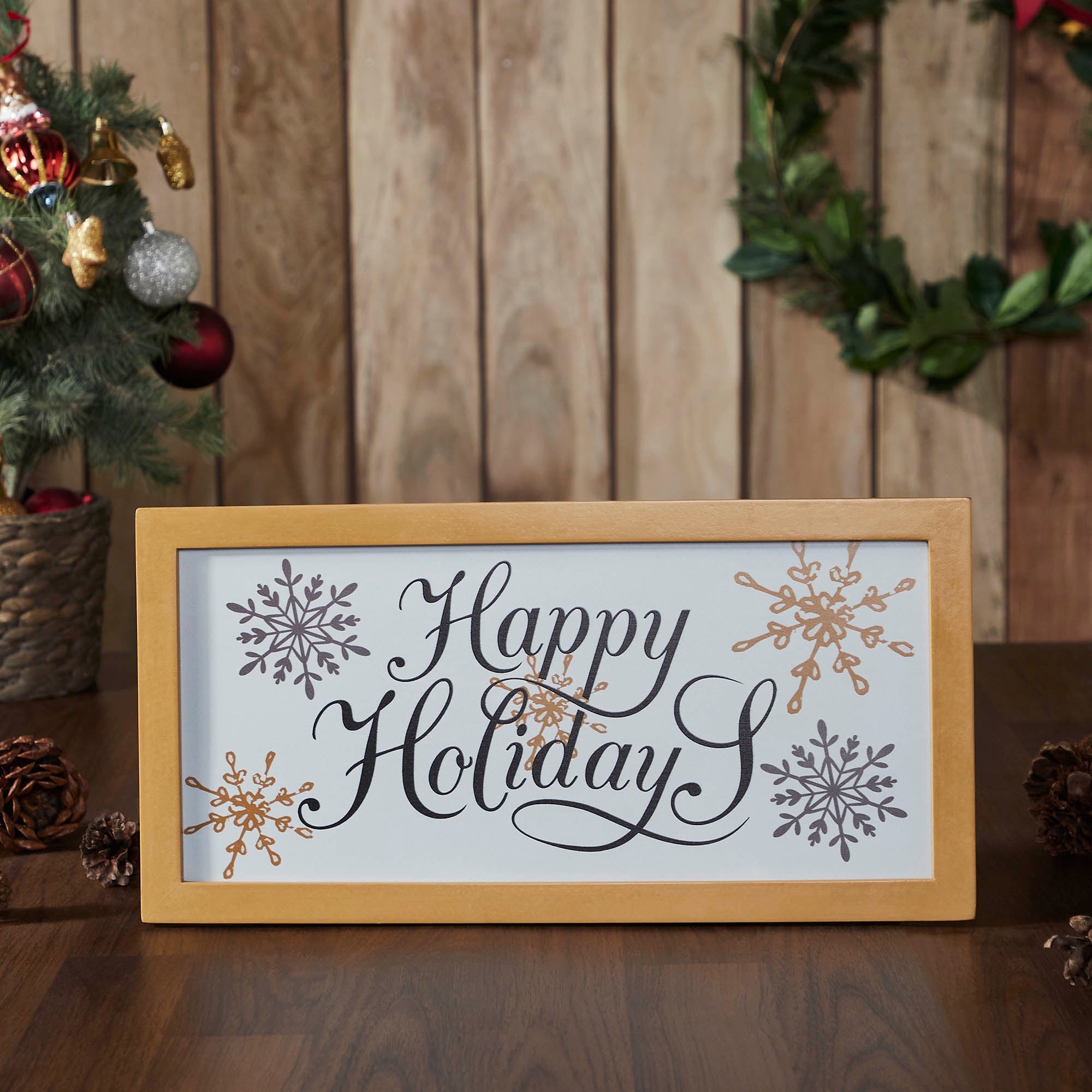 Happy Holidays Snowflakes Framed Wall Hanging Sign