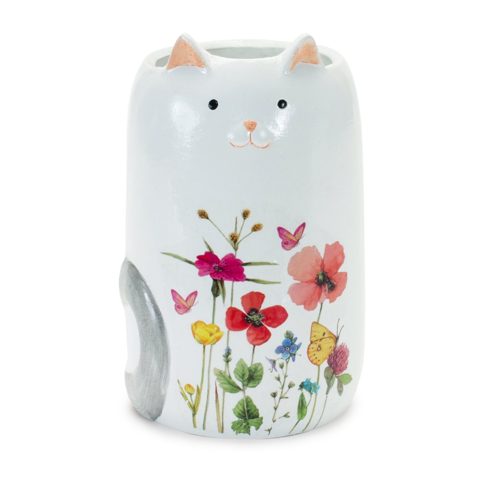 Floral Cat Planter 4"D x 6.75"H Terra Cotta