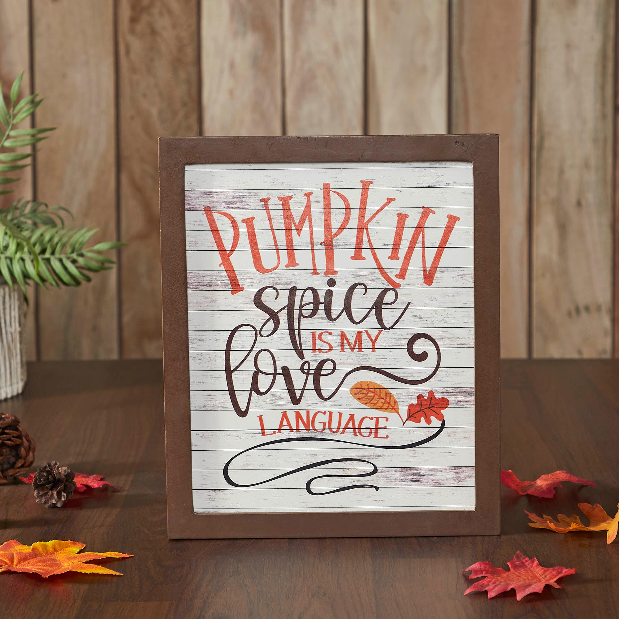 Farmhouse Shiplap Wood Wall Sign Pumpkin Spice Is My Language Autumn Fall Decor Plaque Rustic Home Accent Art 12x10