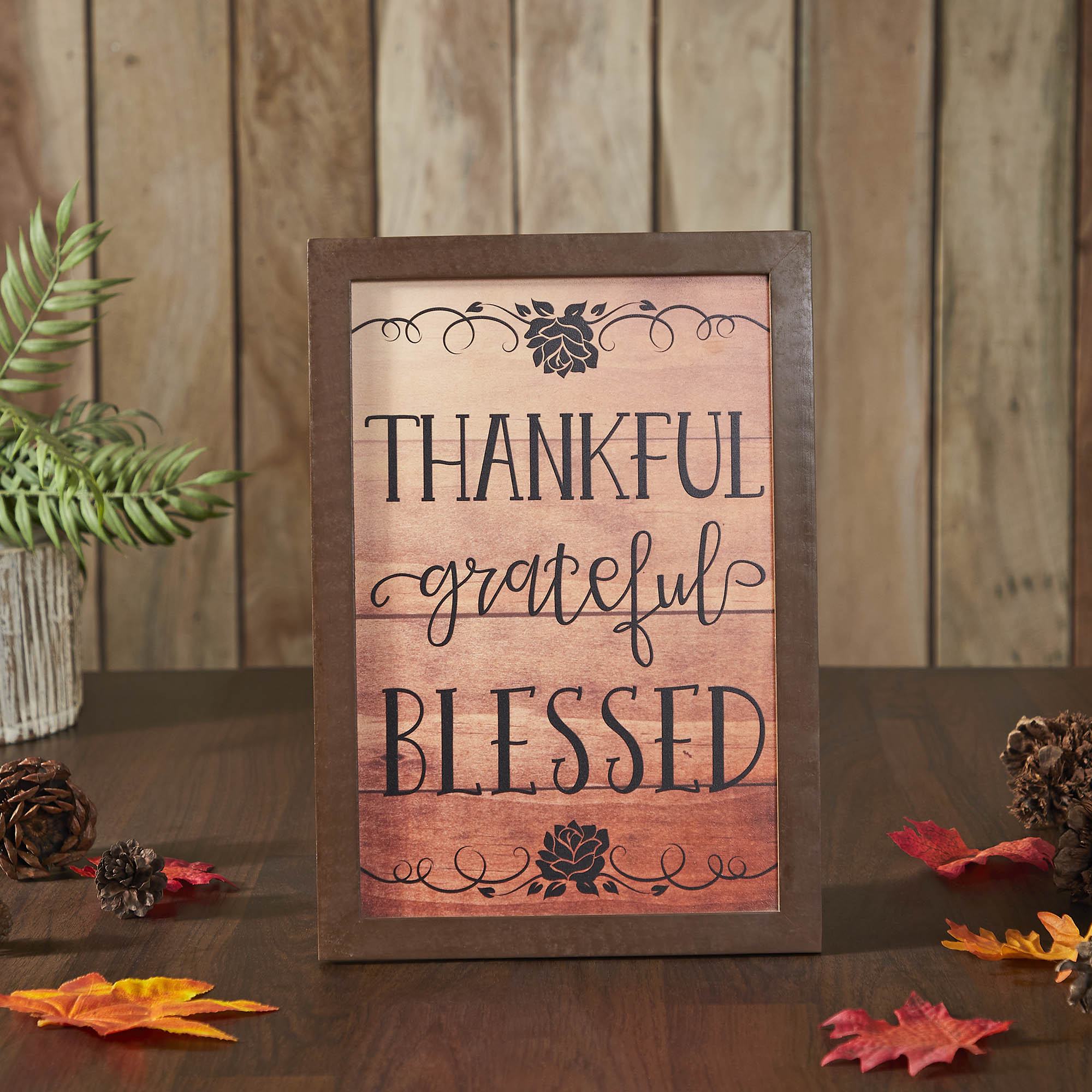 Natural Shiplap Farmhouse Wall Sign Thankful Grateful Blessed Inspirational Home Decor Inch