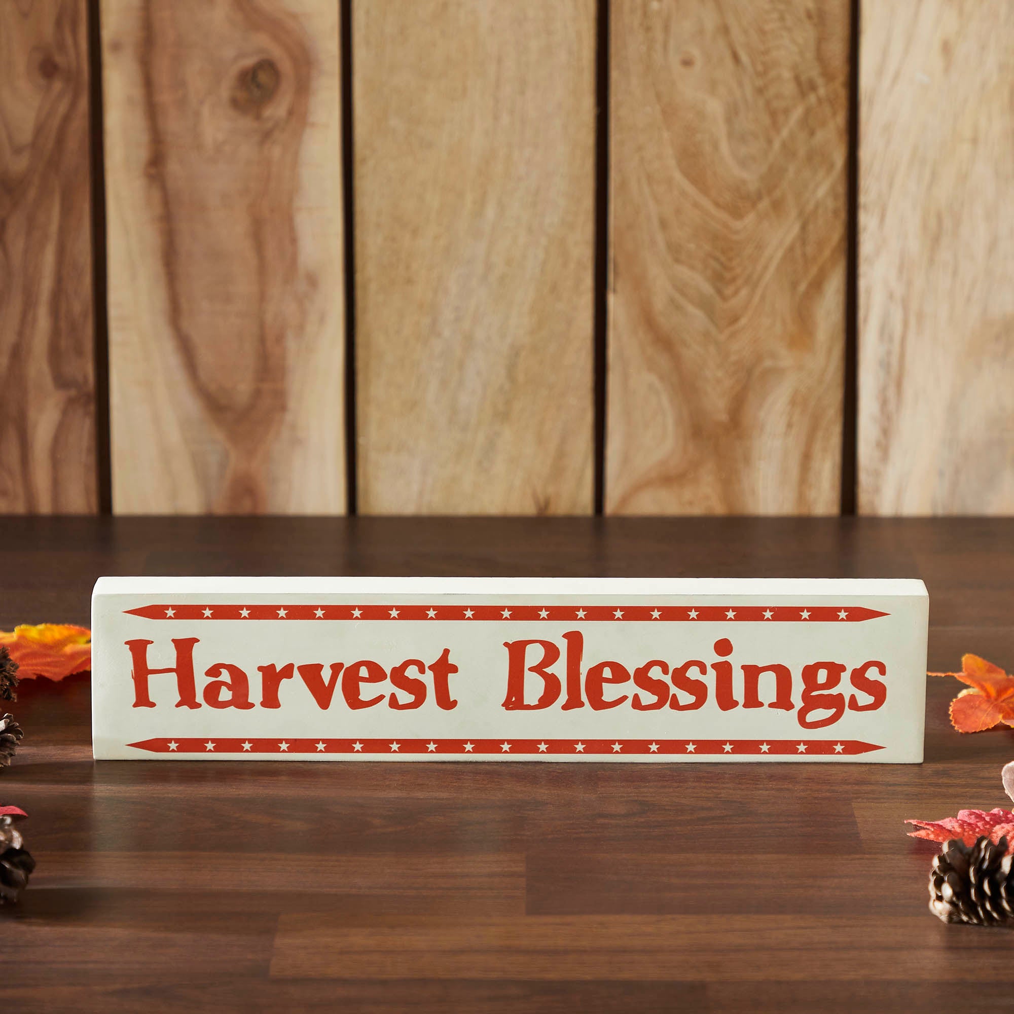 Fall Harvest Blessings Mini Stars MDF Wood Sign Autumn Farmhouse Seasonal Shelf Plaque Decor