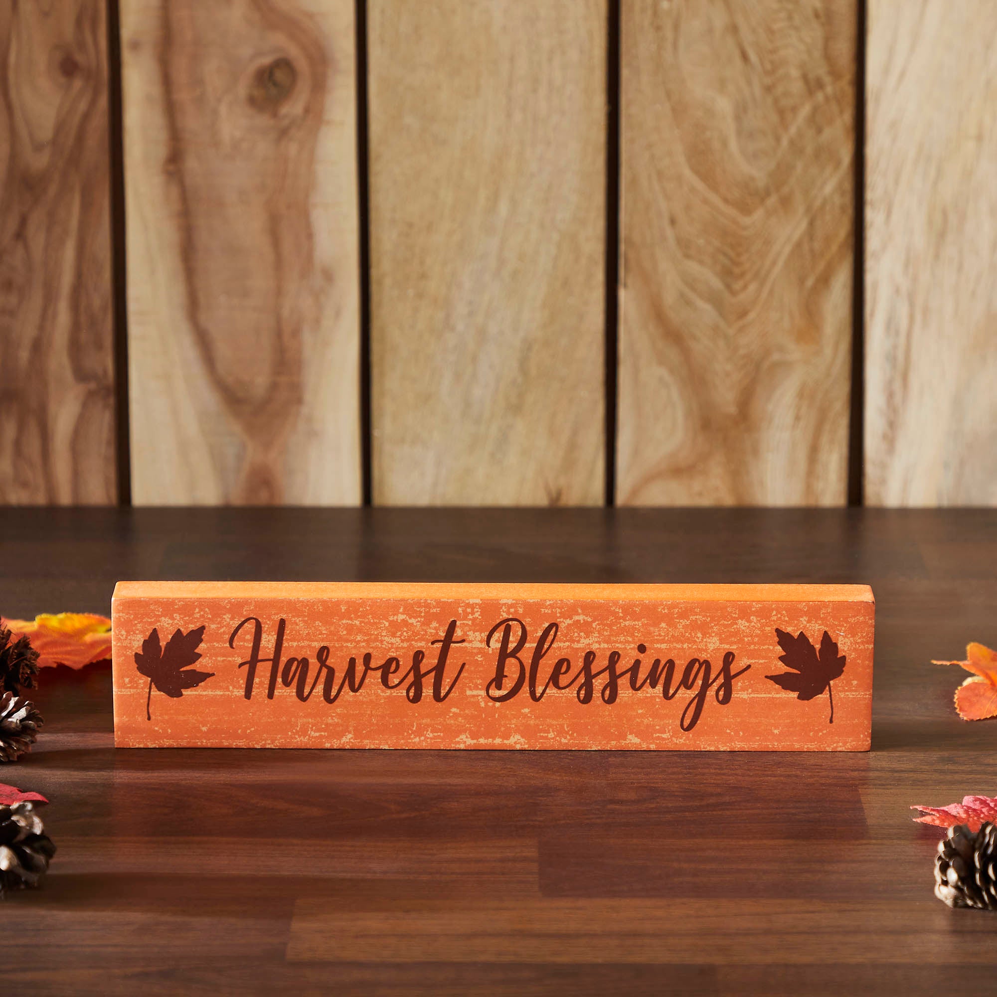 Harvest Blessings Autumn Fall Leaves MDF Wood Sign Rustic Home Wall Decor Thanksgiving Seasonal Plaque Inch