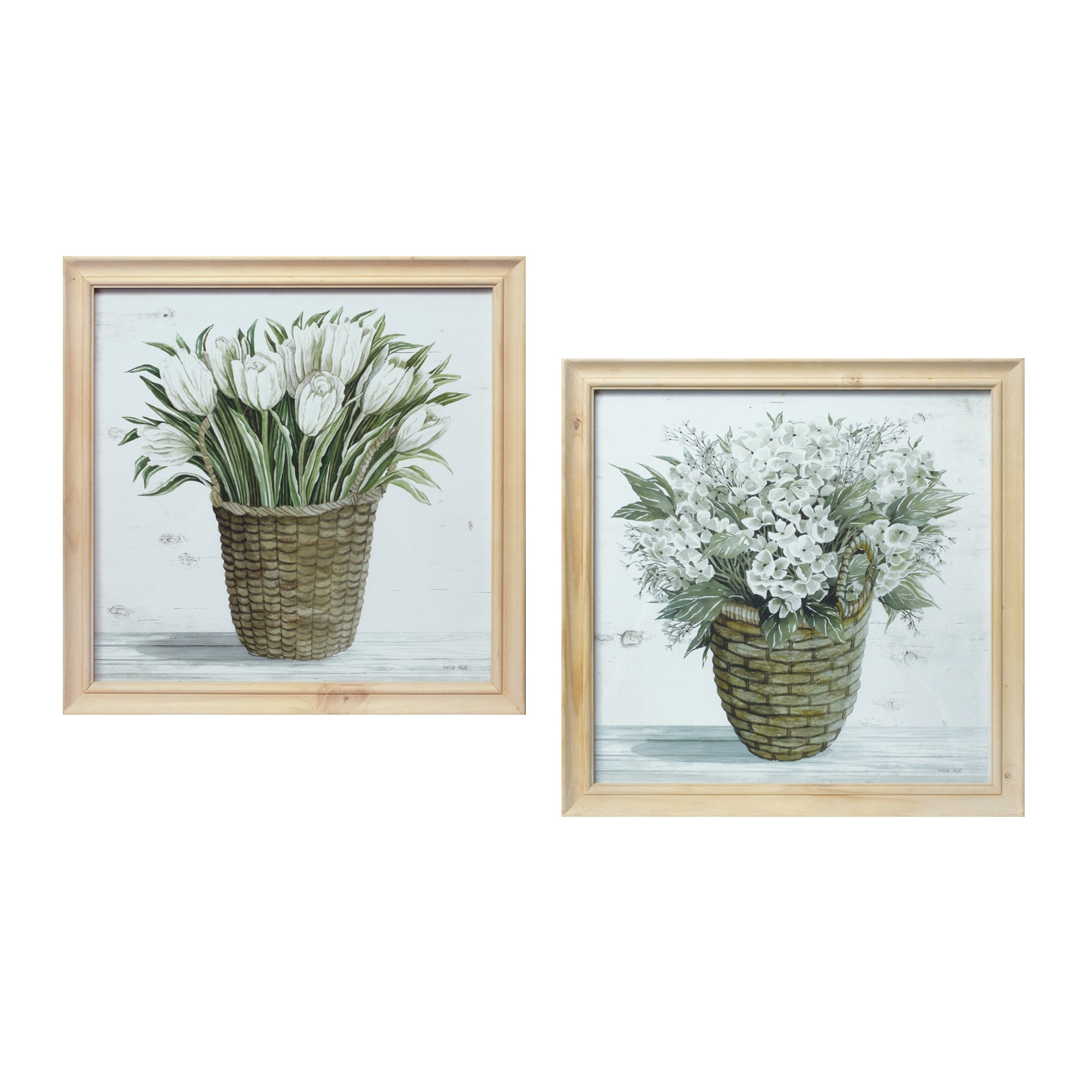Framed Floral Print (2 Asst) 17”SQ Wood/Glass