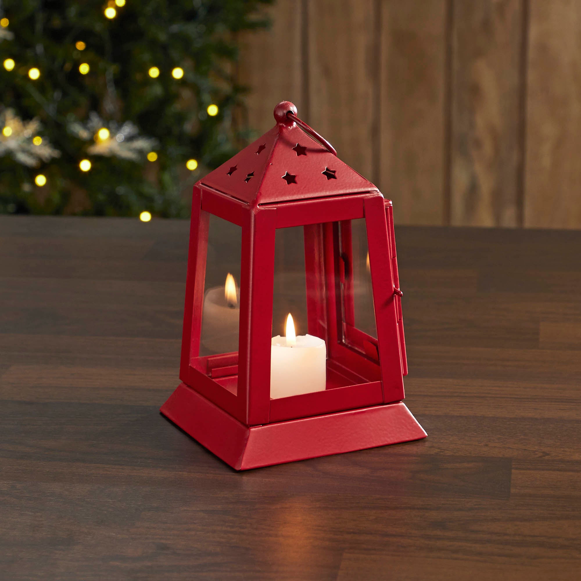 Metal Lantern Barn Red Tealight Holder
