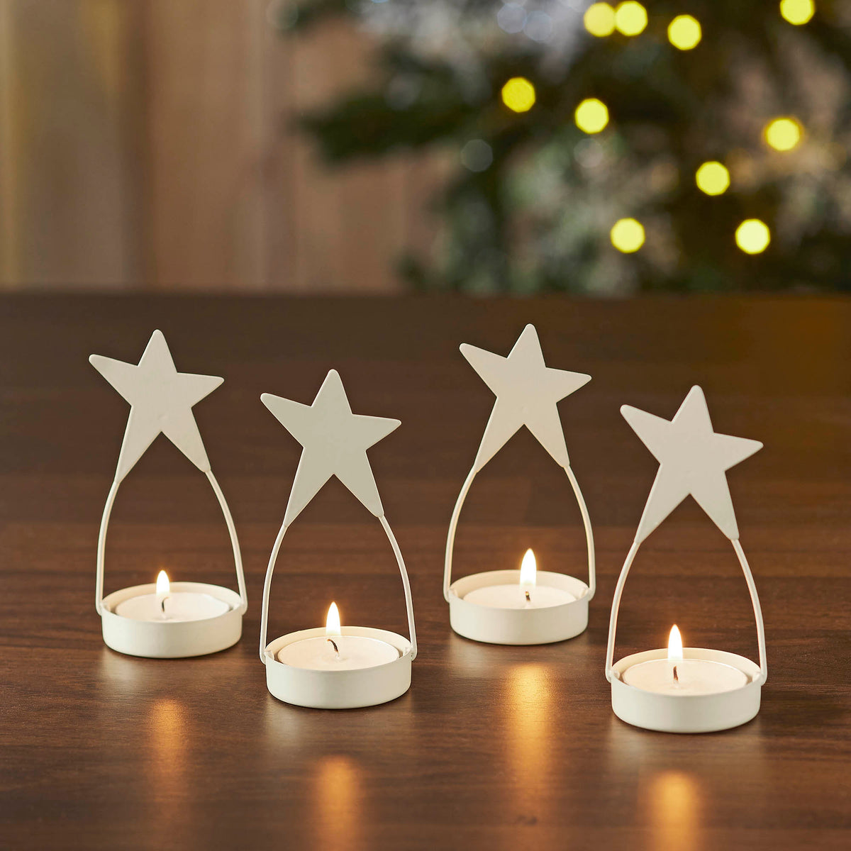 Star Tealight Holder Antique White Set of 4