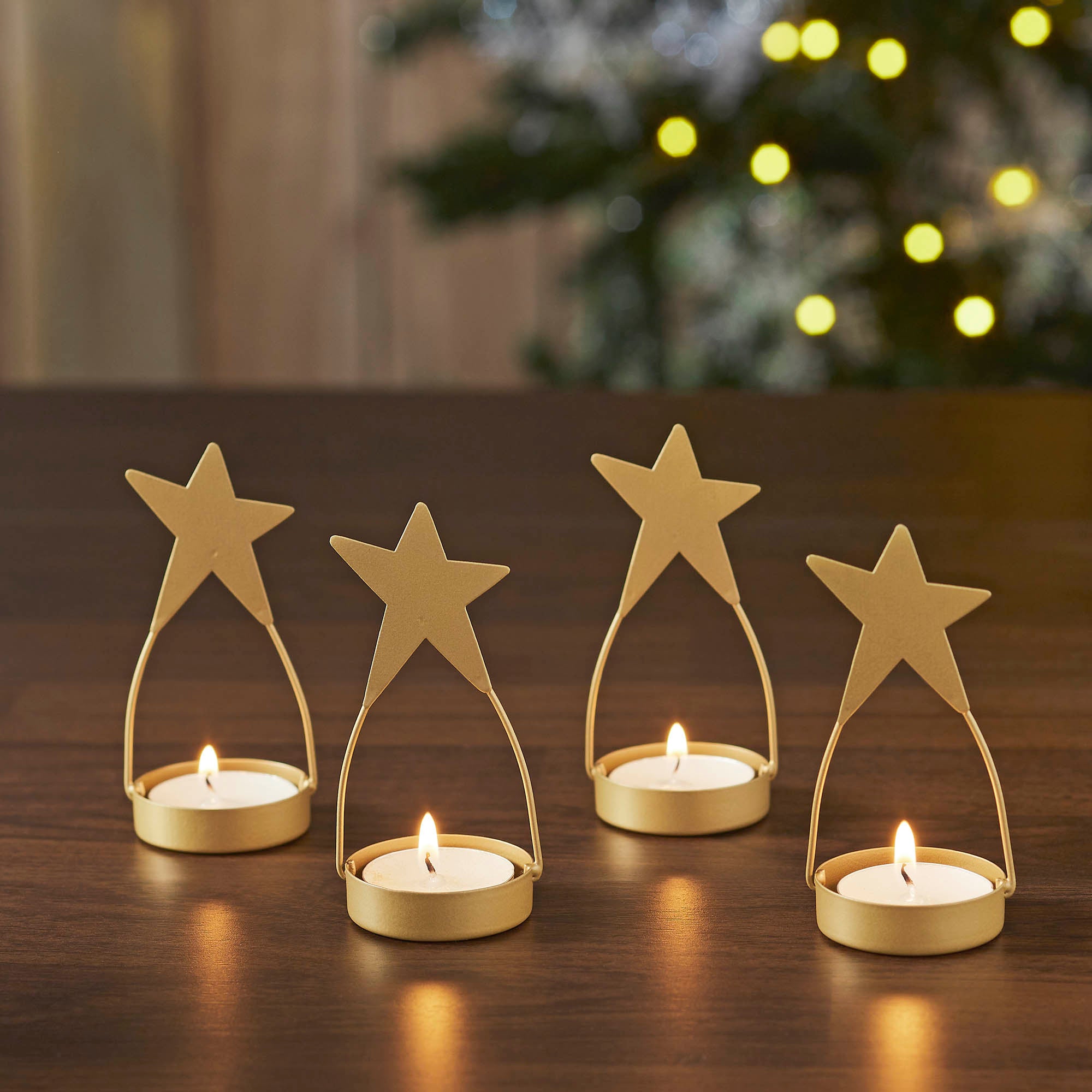 Star Tealight Holder Gold Set of 4
