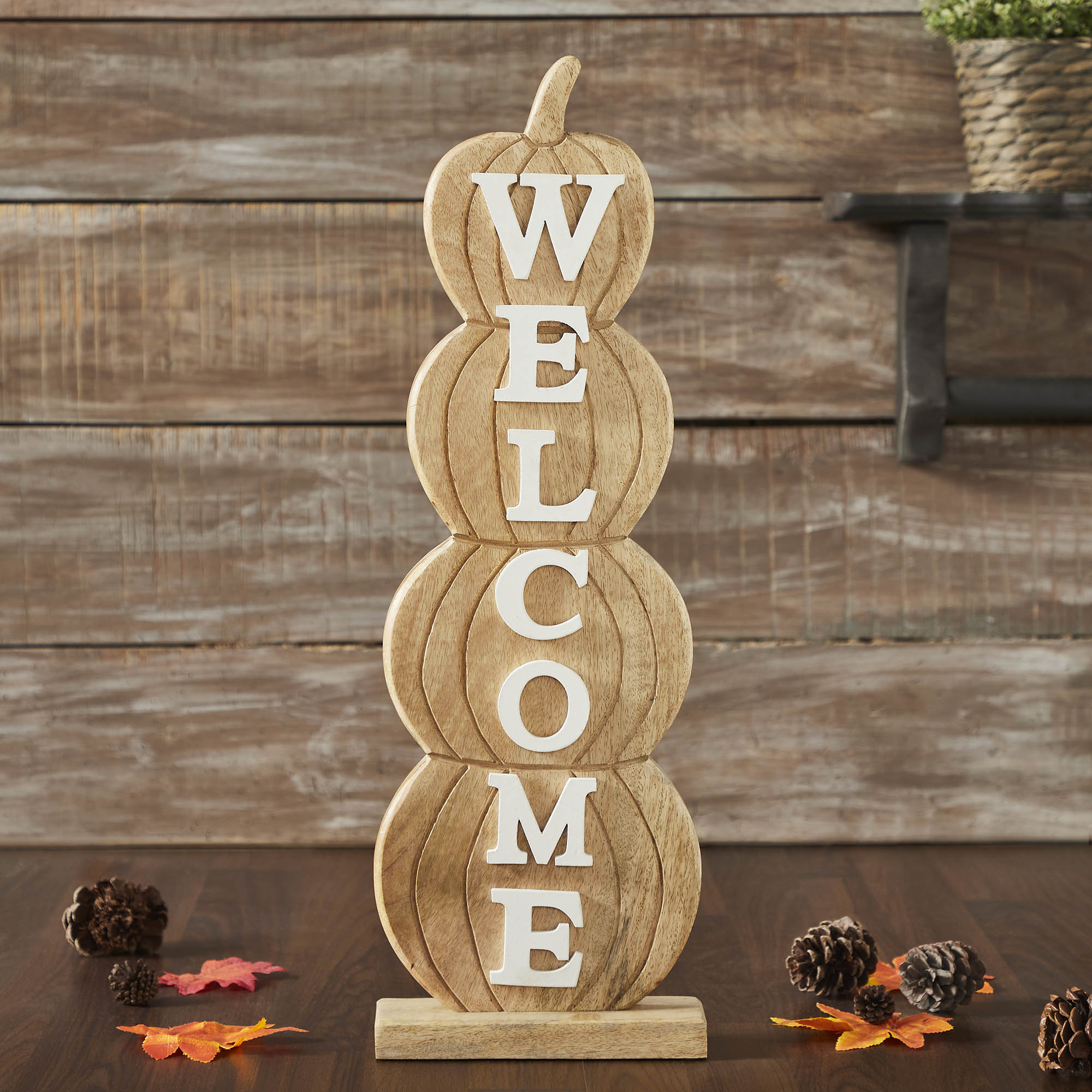 Fall Welcome Pumpkin Stack Wooden Porch Sign Rustic Farmhouse Harvest Home Decor