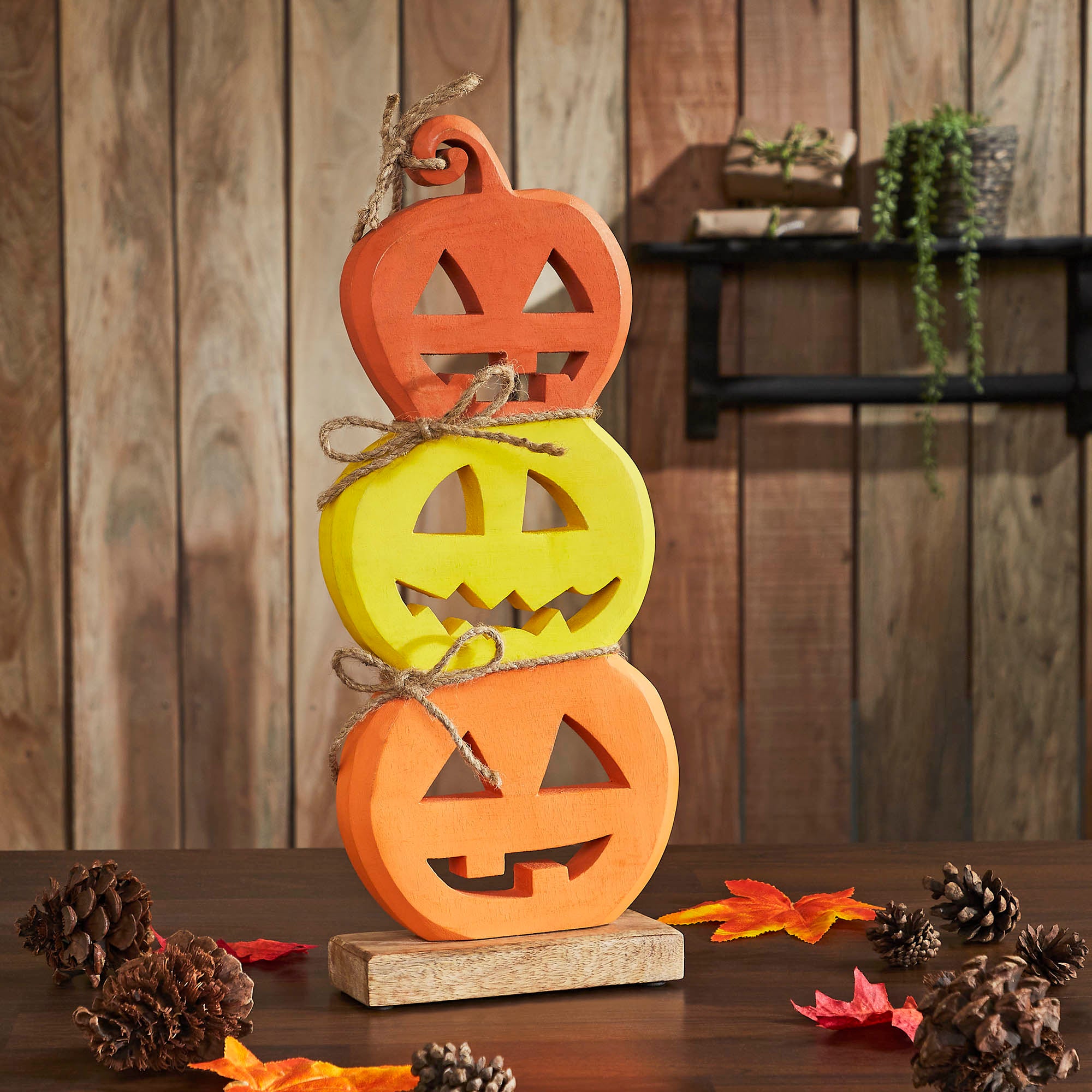 Halloween Jack O Lantern Stacked Wood Tabletop Decor, Rustic Fall Pumpkin Figurine