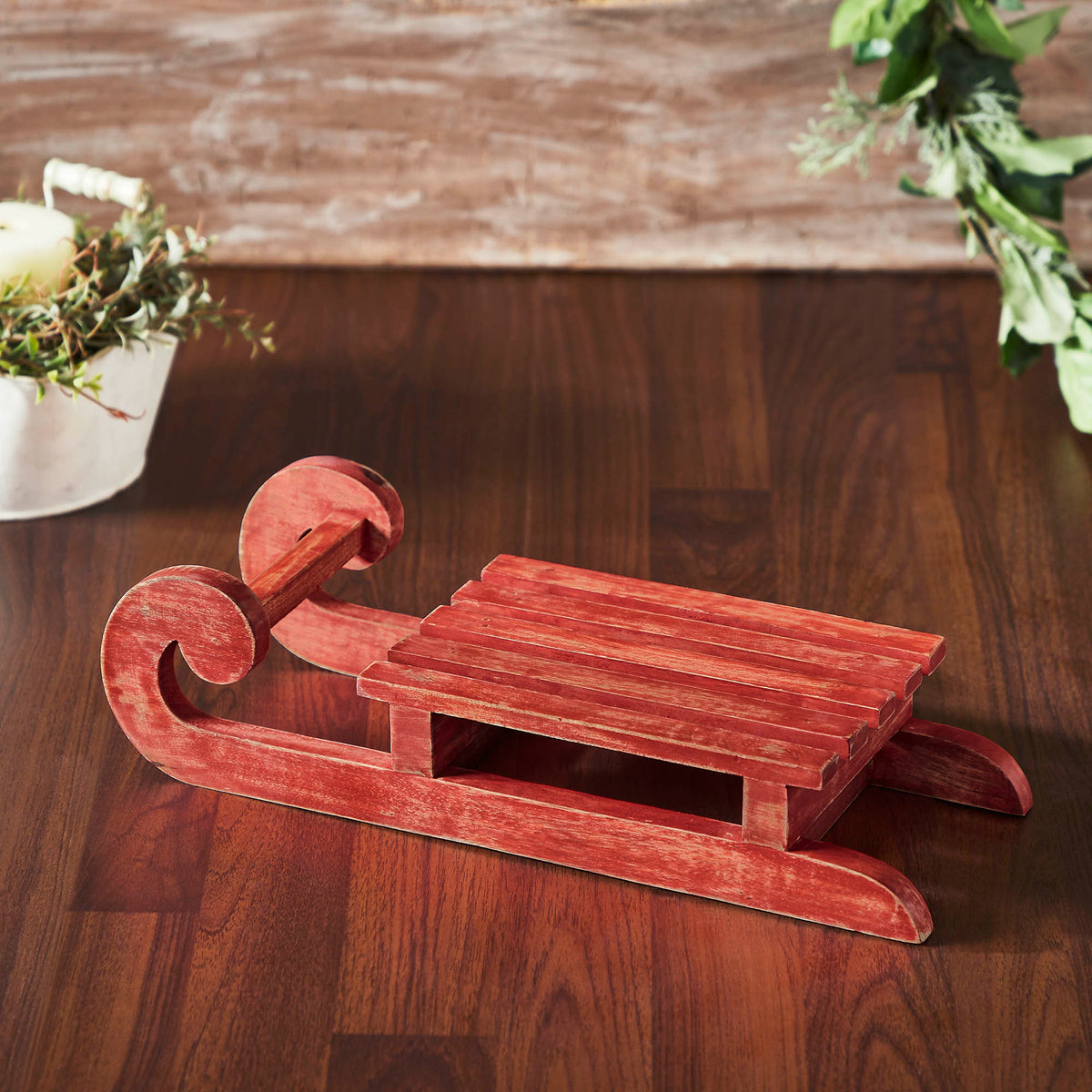 Red Sled Wooden Figurine