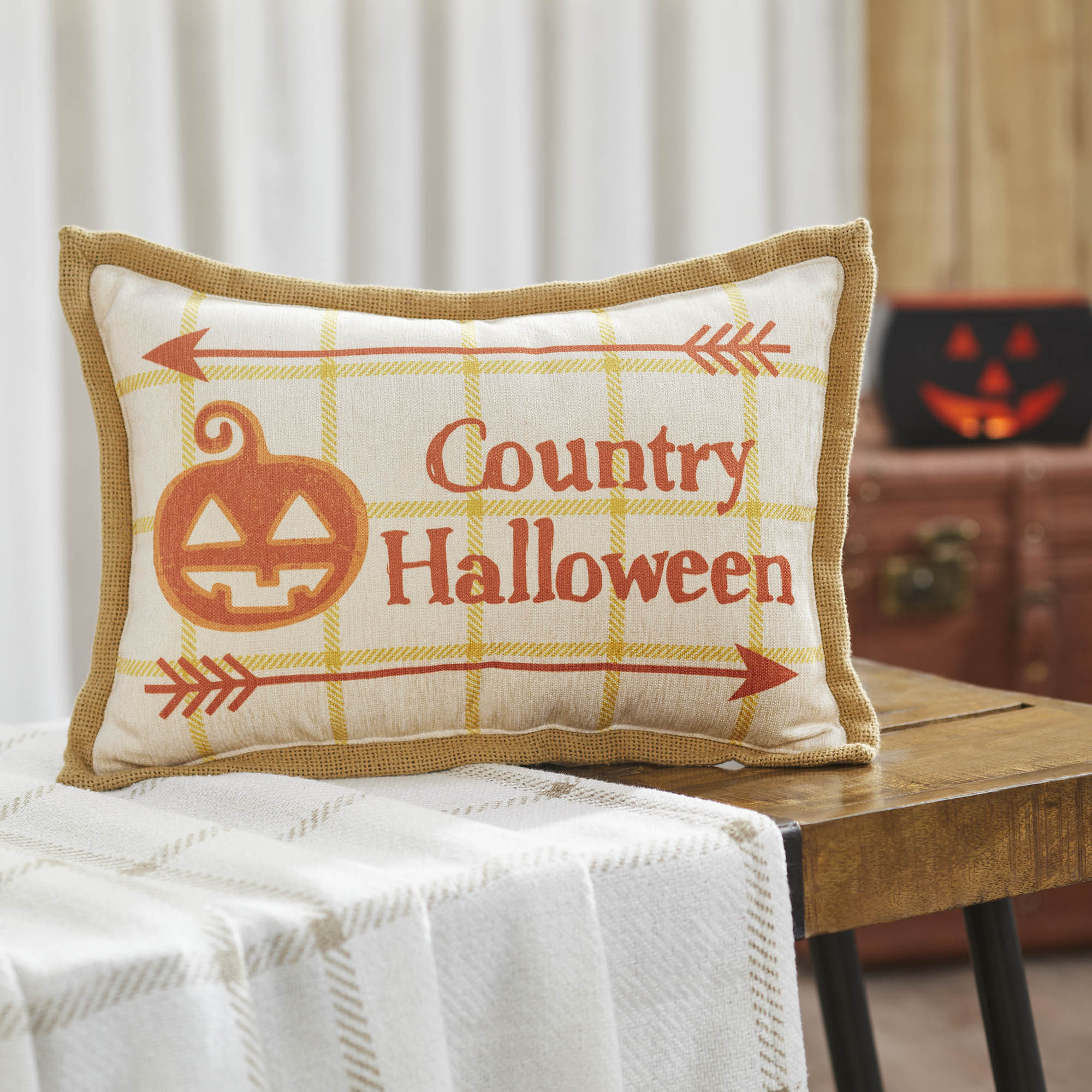 Country Farmhouse Halloween Decorative Throw Pillow Spooky Autumn Accent