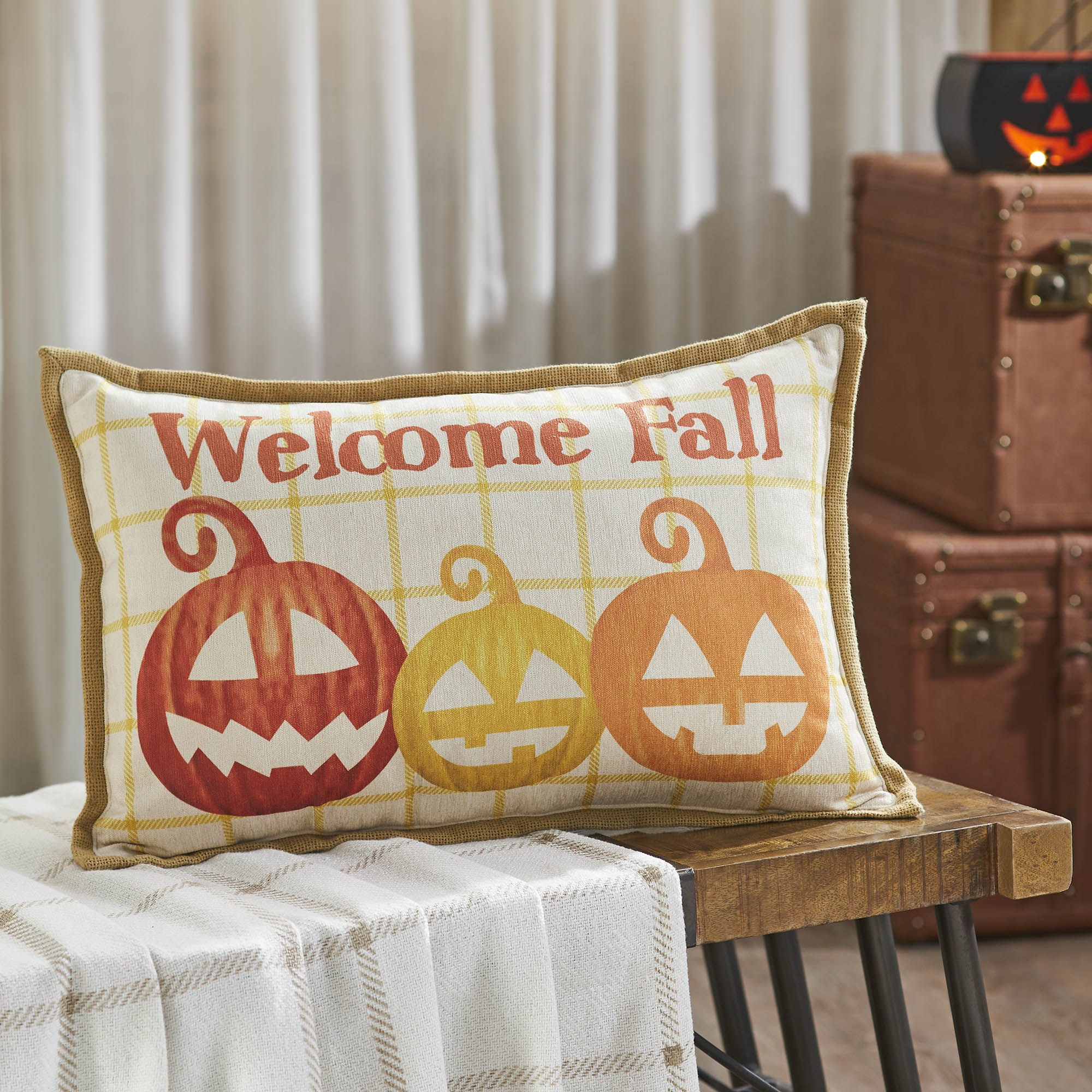 Country Farmhouse Halloween Fall Harvest Welcome Accent Pillow 14x22 Autumn Decor