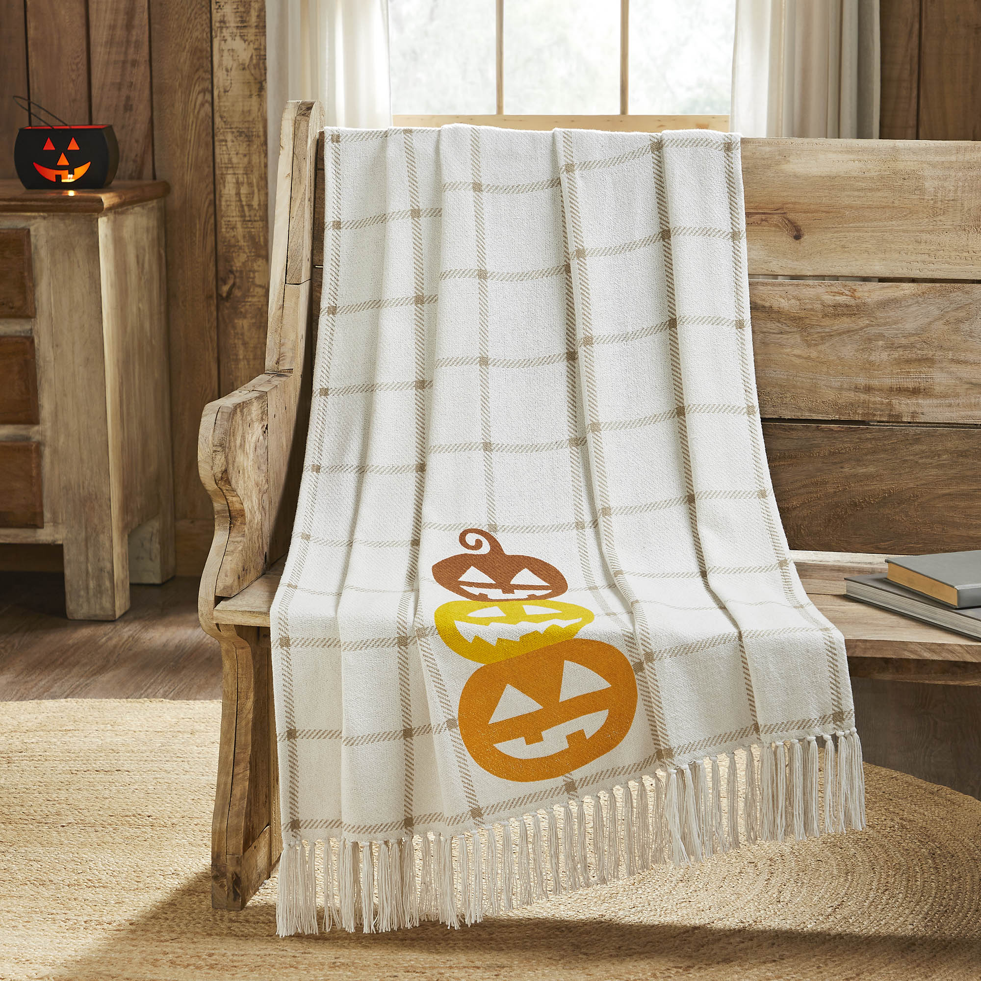 Country Halloween Pumpkin Woven Throw 50x60