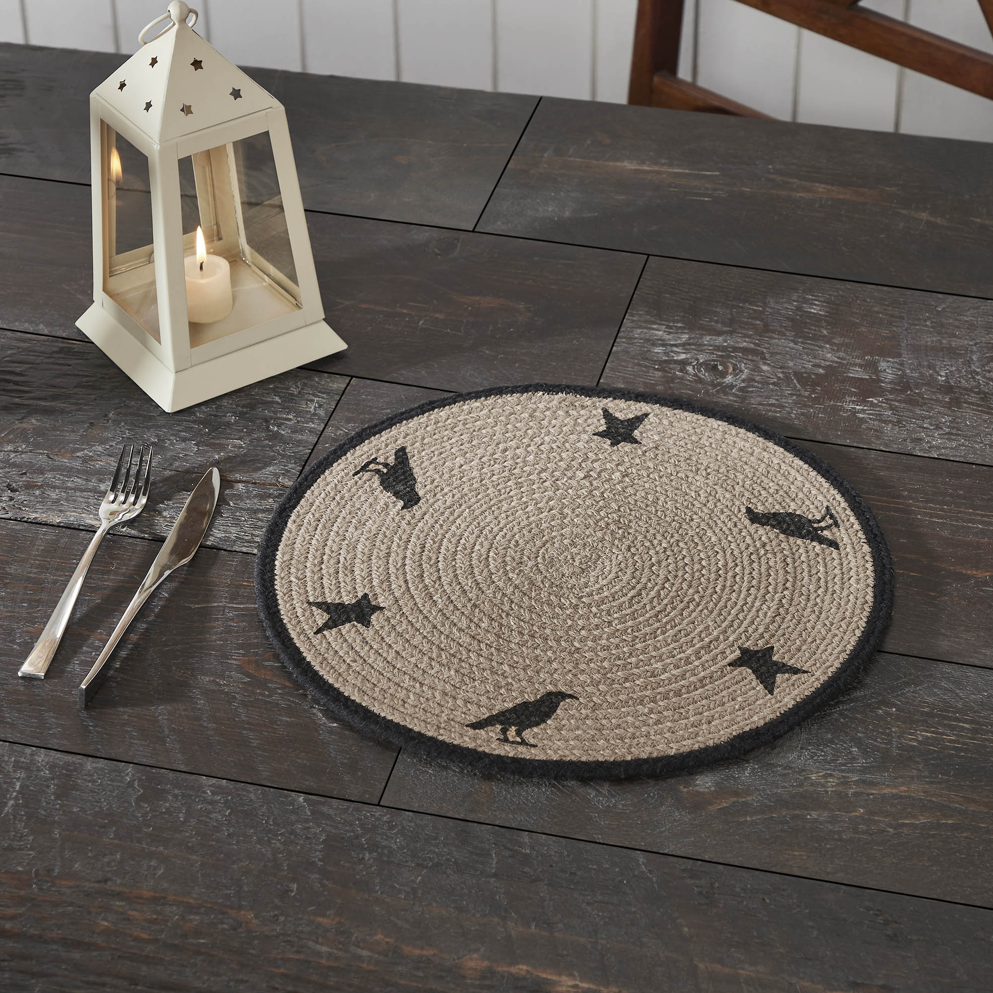 Raven Harvest 14Inch Round Stencil Fabric Placemat Farmhouse Primitive Fall Table Decor