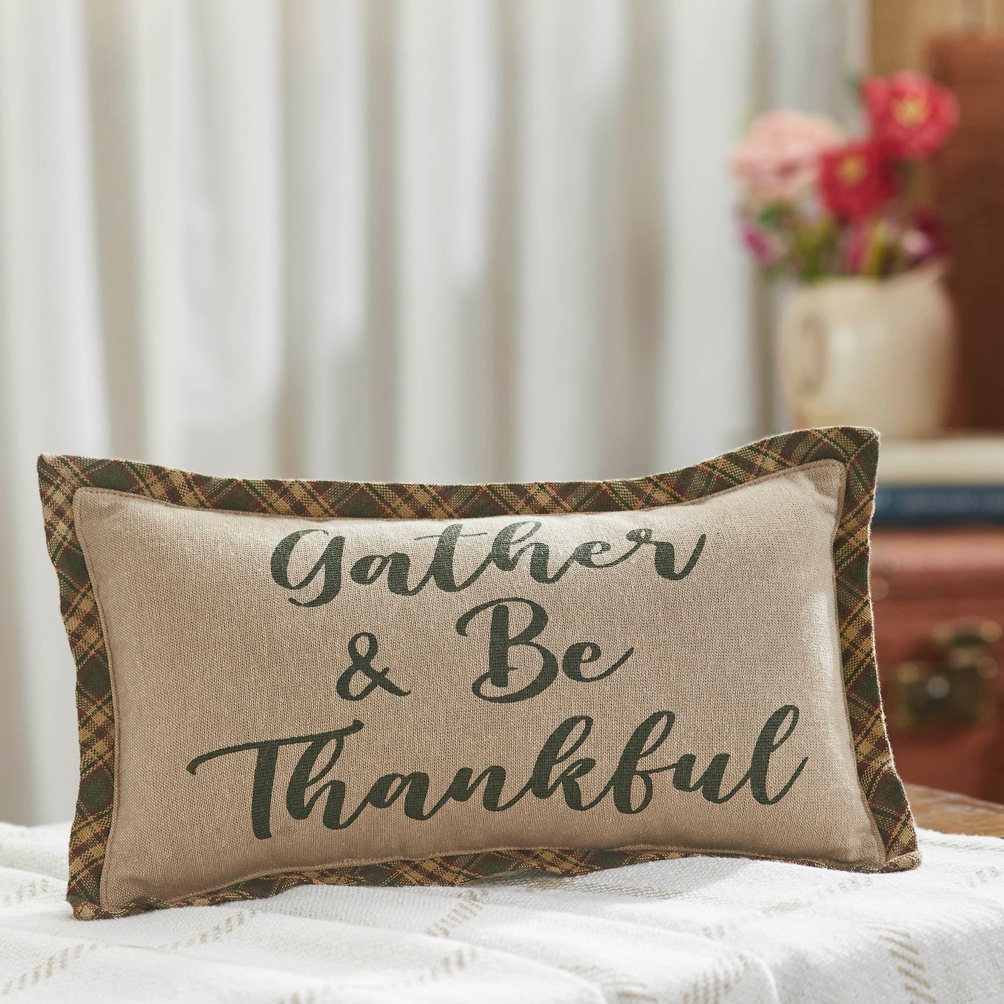 Harvest Blessings Gather & Be Thankful Fall Farmhouse Decorative Accent Pillow, Autumn Thanksgiving Home Decor