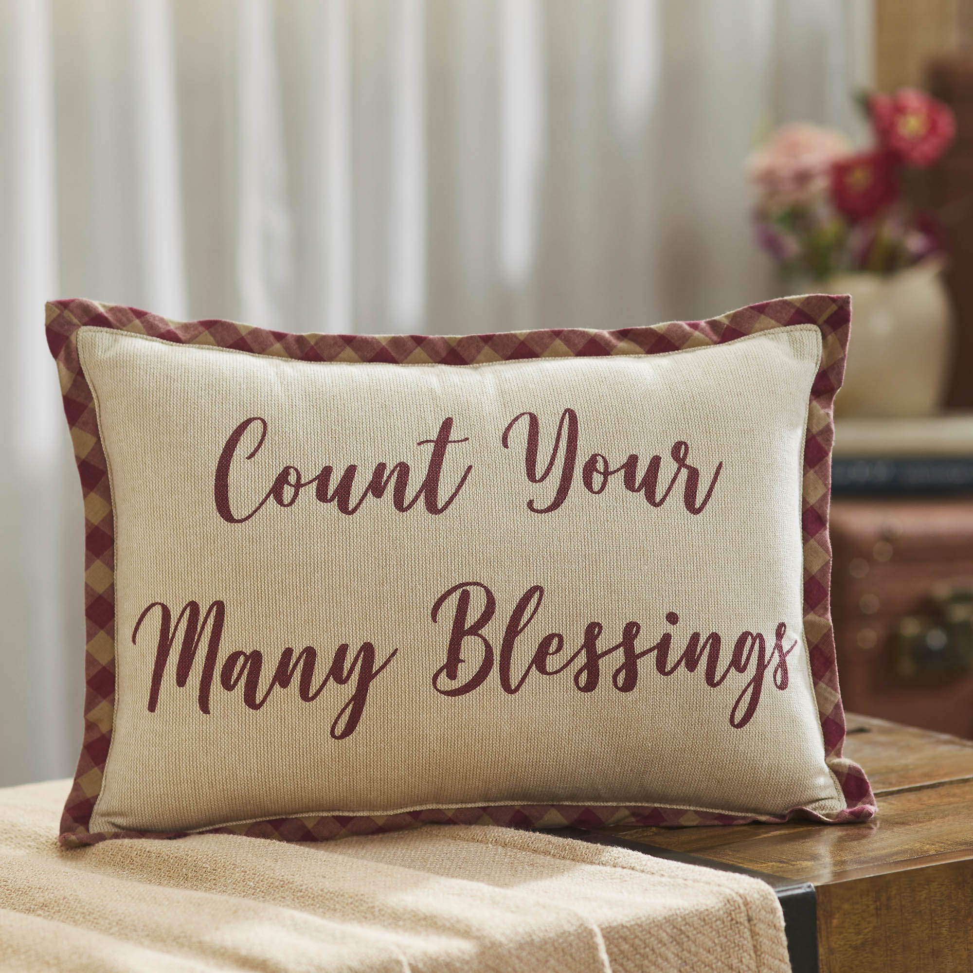 Harvest Blessings Count Your Many Blessings Inspirational Fall Farmhouse Lumbar Decorative Accent Pillow Home Decor