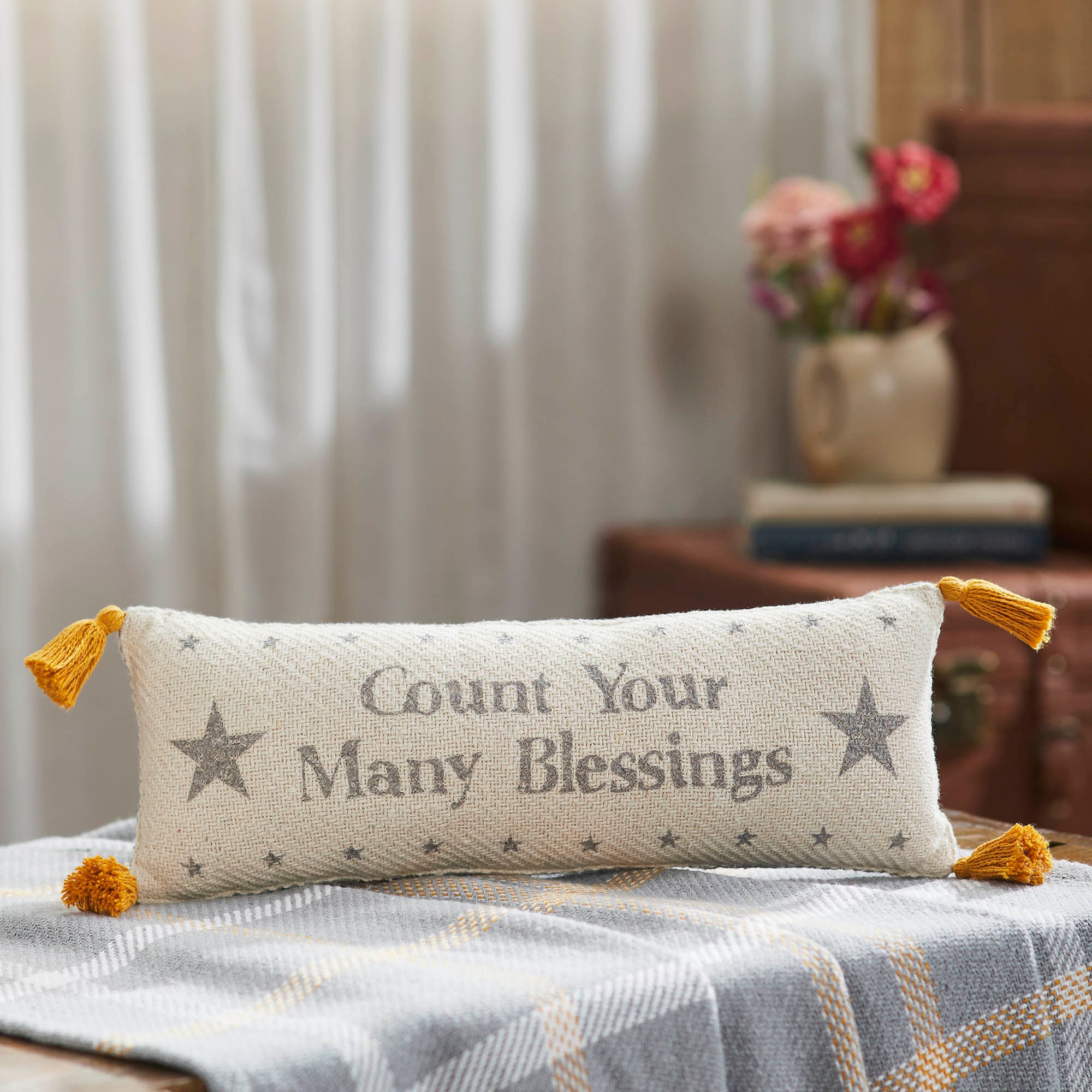 Harvest Blessings Fall Lumbar Pillow, Count Your Many Blessings Woven Decorative Accent Home Decor, 5x15
