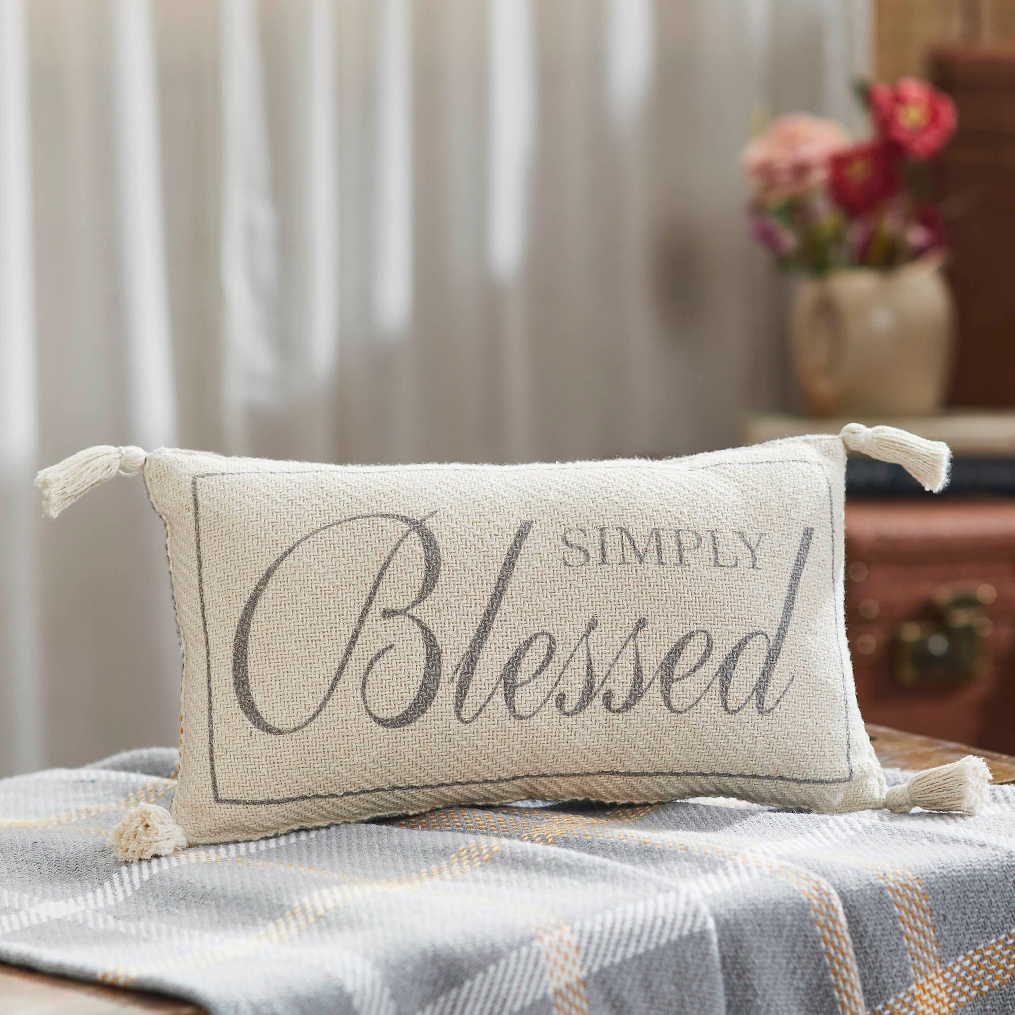 Harvest Blessings Simply Blessed Woven Lumbar Decorative Pillow Farmhouse Fall Accent Home Decor