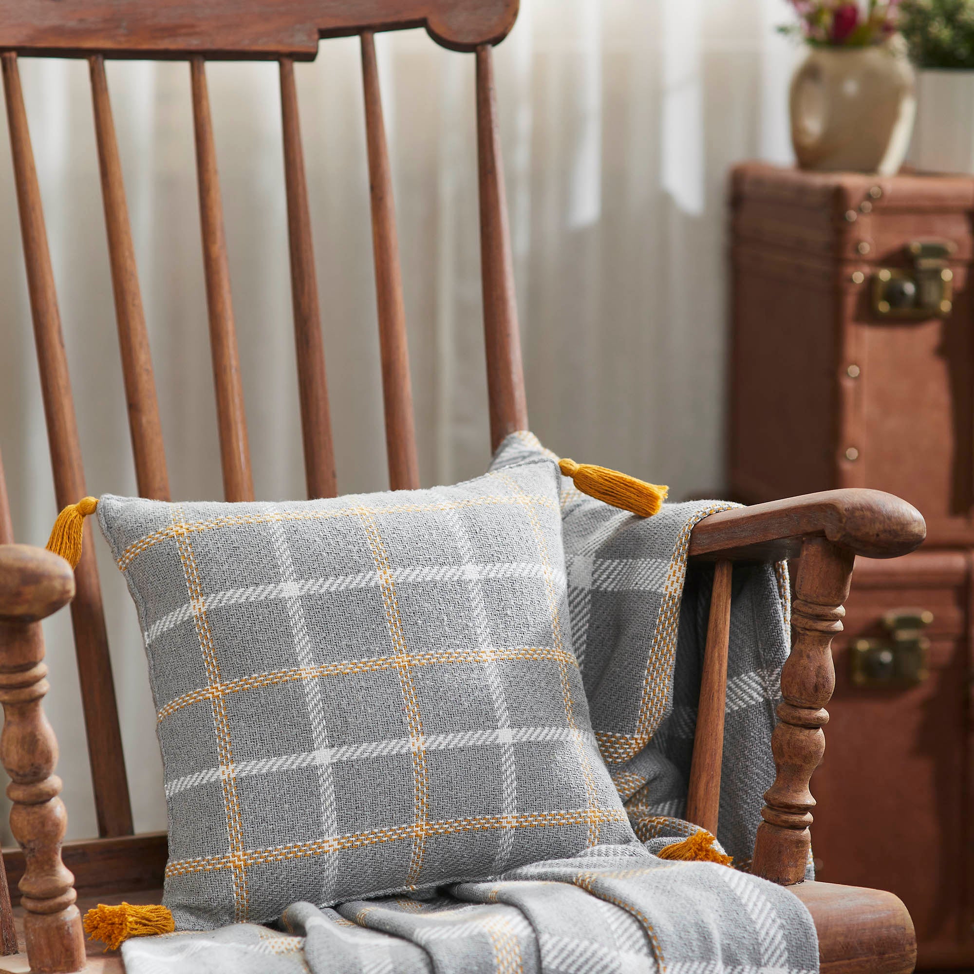 Harvest Blessings Fall Farmhouse Plaid Decorative Throw Pillow
