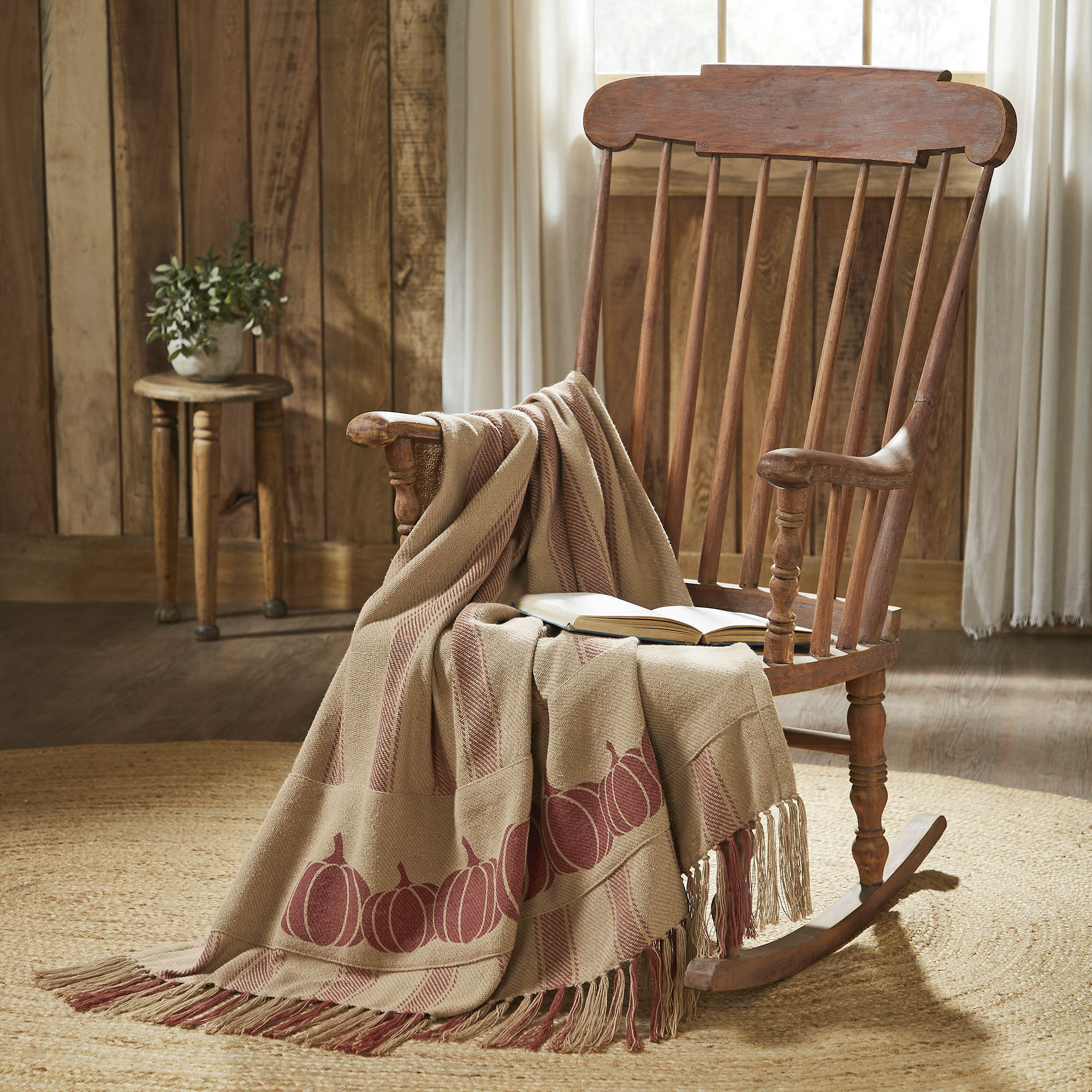 Harvest Blessings Pumpkin Patch Ticking Stripe Woven Throw Blanket Fall Autumn Farmhouse Home Decor Accent