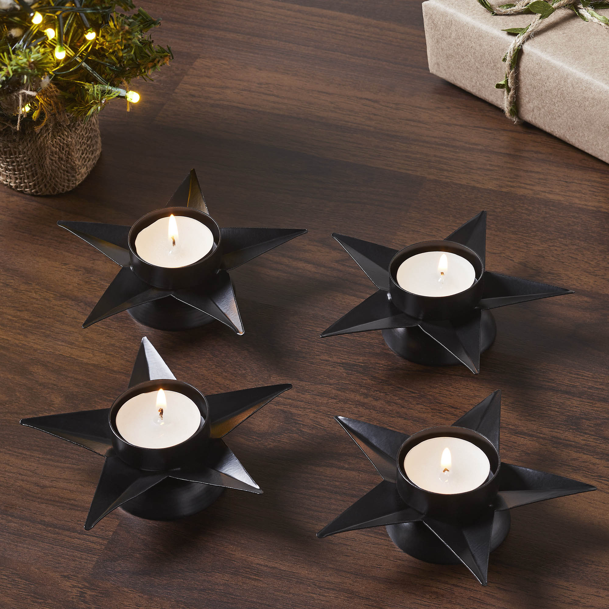 Tealight Holder Star Antique Black Set of 4