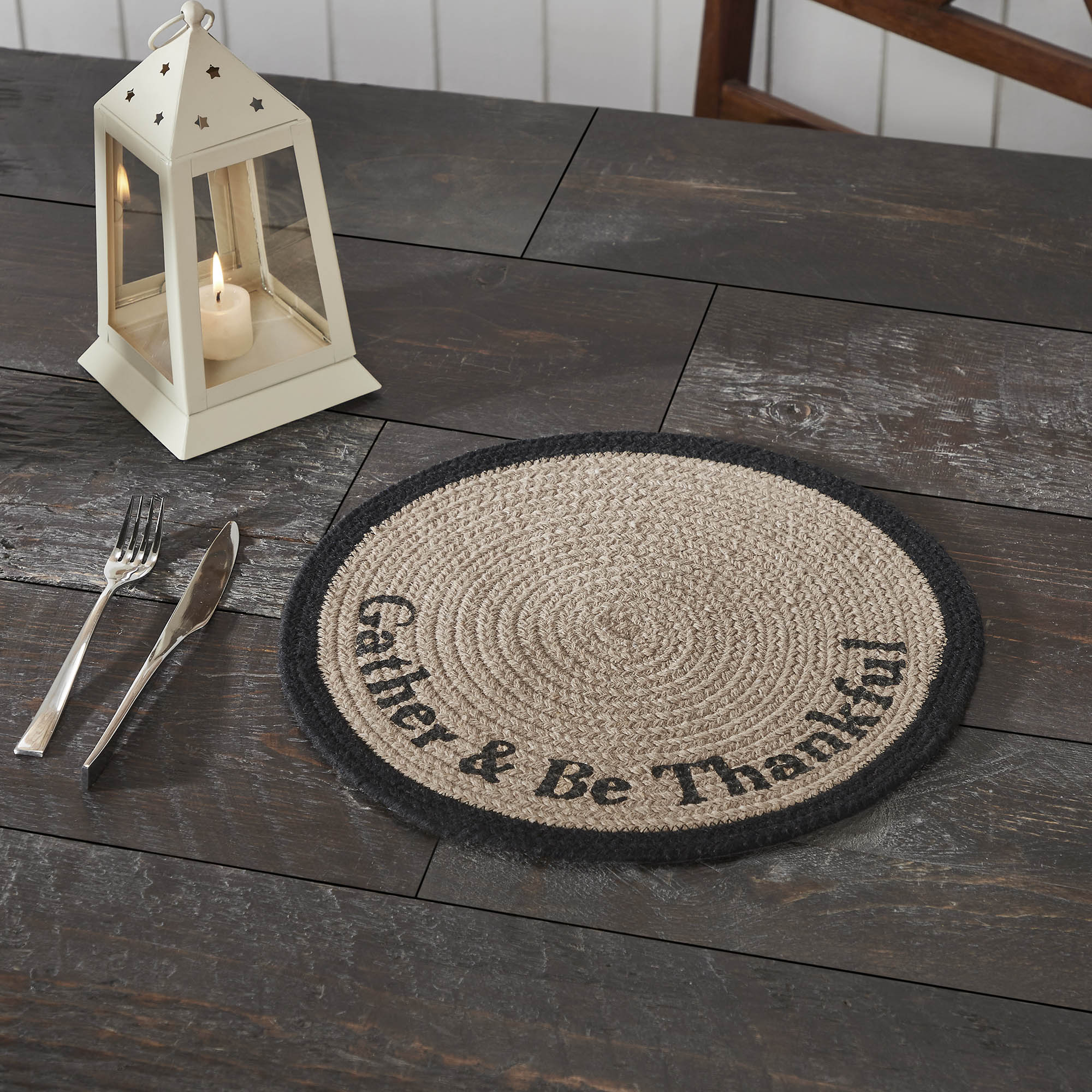 Autumn Harvest Blessings Stencil Round Placemat 14Inch Gather & Be Thankful Farmhouse Table Decor for Fall & Thanksgiving
