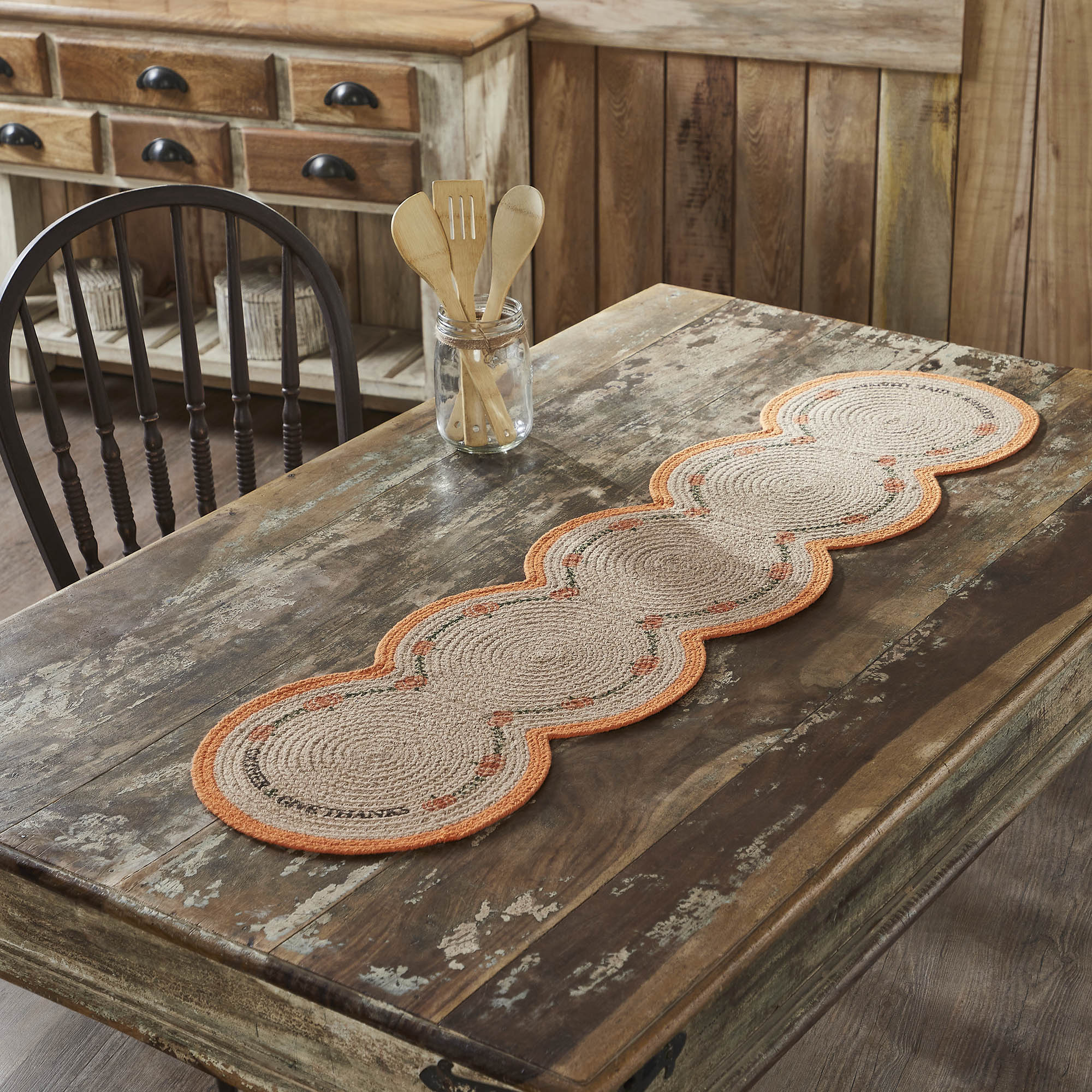 Harvest Blessings Natural Jute Stenciled Pumpkin Table Runner inches Autumn Fall Farmhouse Decor