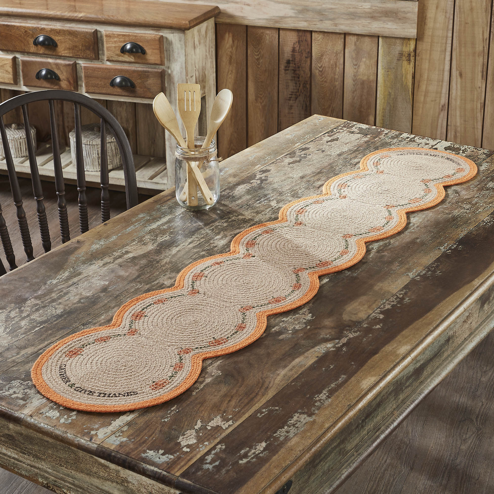 Harvest Blessings Natural Stenciled Pumpkin Table Runner 12x60in Fall Autumn Farmhouse Kitchen & Dining Decor